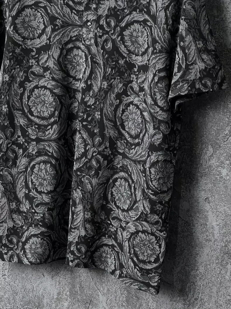 Versace Versace Black and gray patterned cotton short-sleeved polo Size US L / EU 52-54 / 3 - 4 Thumbnail