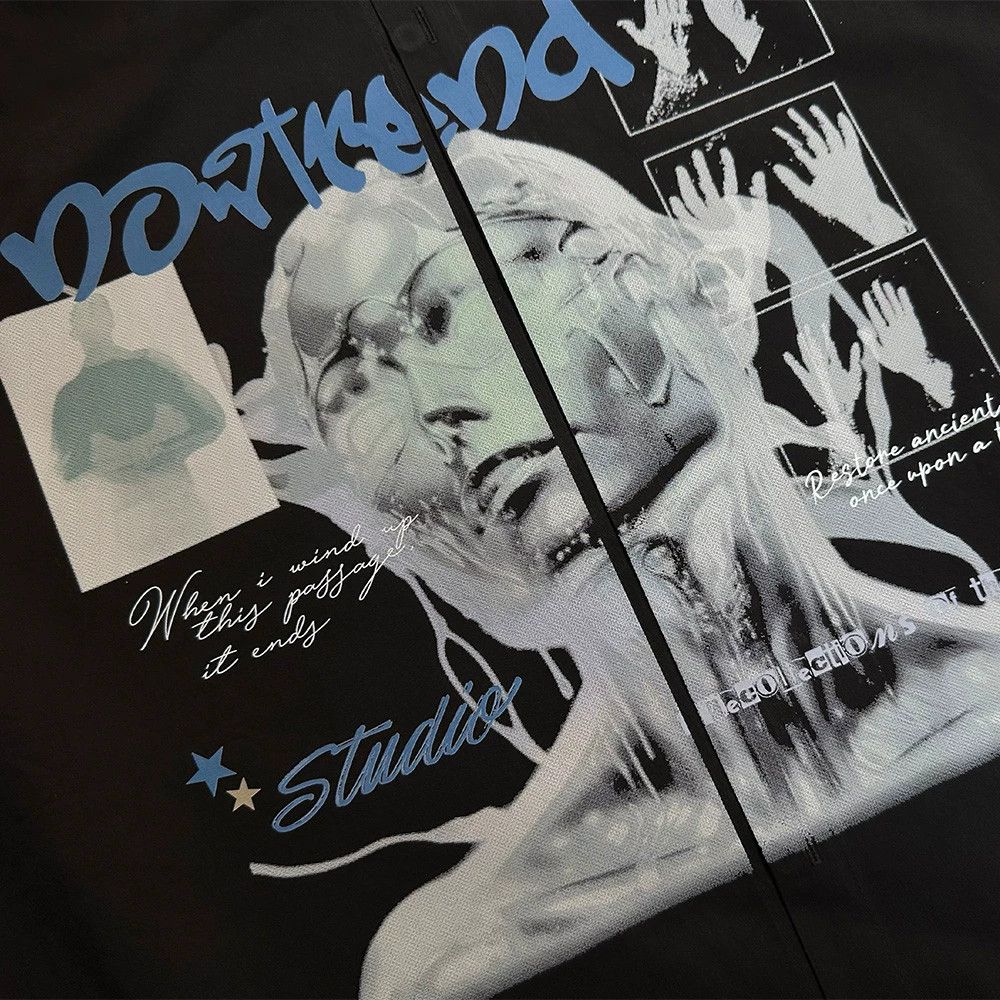 Vintage Men's creative portrait loose casual long-sleeved shirt Size US M / EU 48-50 / 2 - 4 Thumbnail