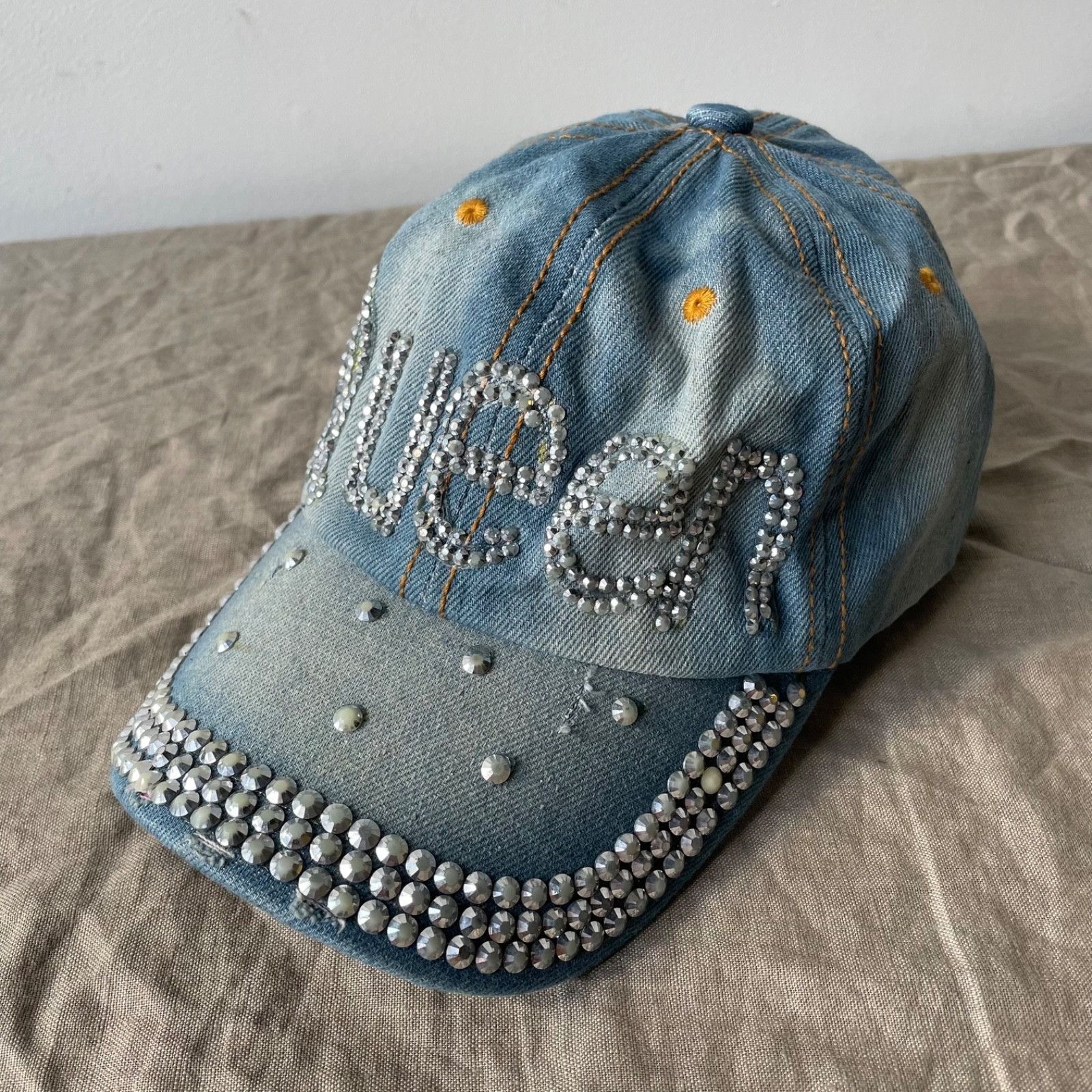 Vintage Y2K Rhinestone Queen Cap Denim Crystal Bling Hat Adjustable Size ONE SIZE - 3 Thumbnail