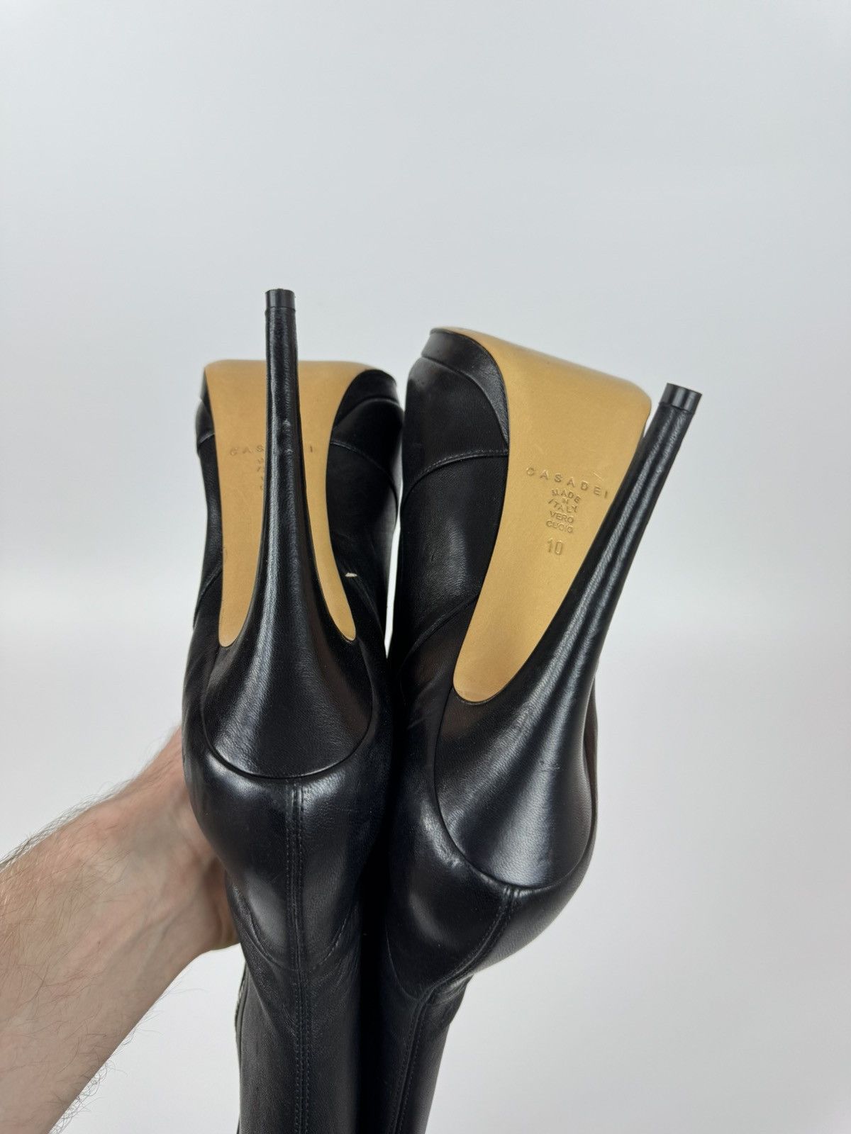 Casadei × Casedei CASADEI Black Leather Over The Knee Boots Stiletto Heels Size US 10 / IT 40 - 6 Thumbnail