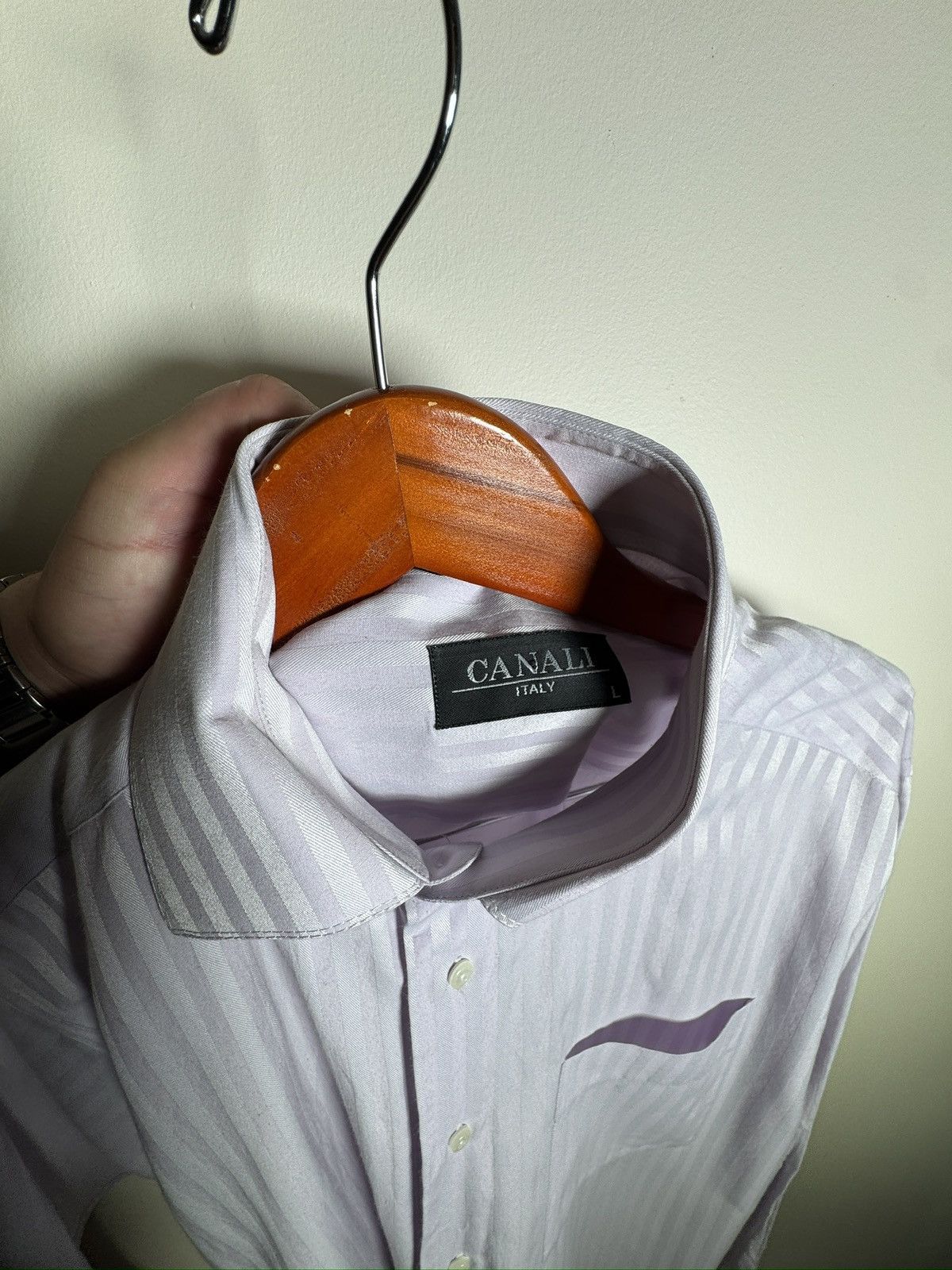 Canali Canali Shirt Pink strips Cotton Made In Italy Mens. Size L Size US L / EU 52-54 / 3 - 4 Thumbnail