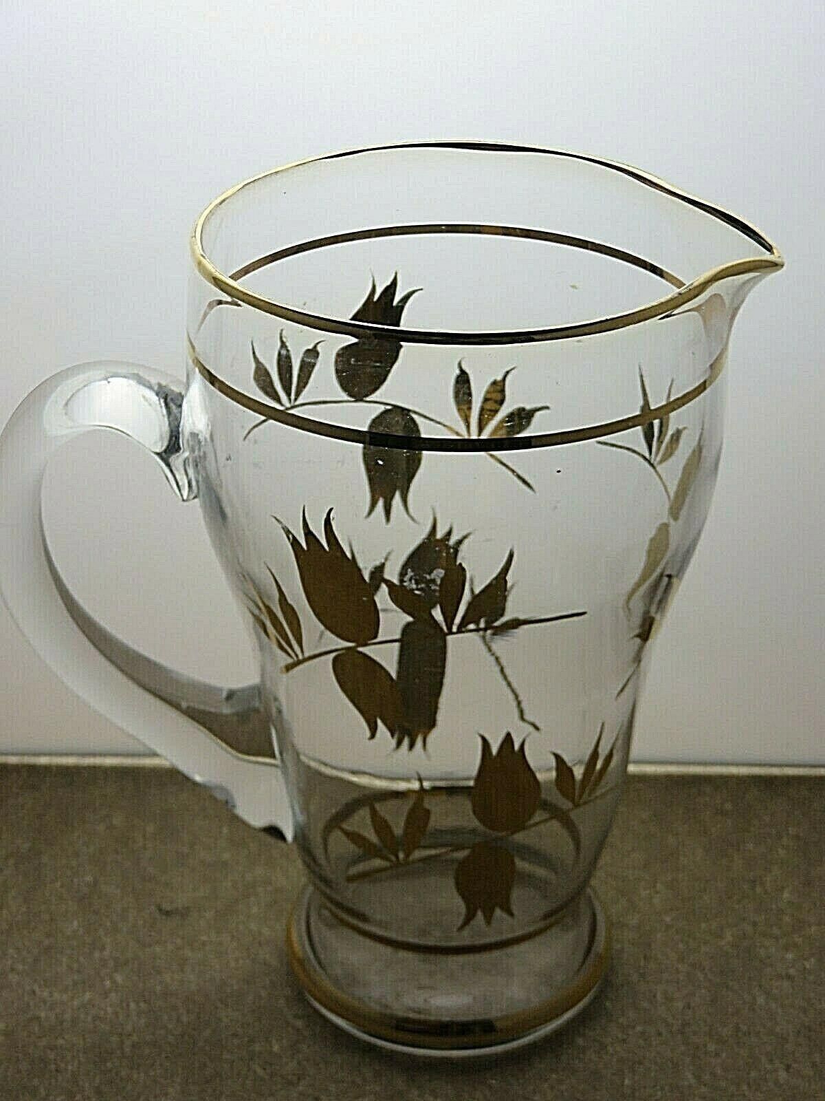 The Unbranded Brand Vintage Large Gold And Clear Glass Water Jug 8 1/2" Size ONE SIZE - 3 Thumbnail
