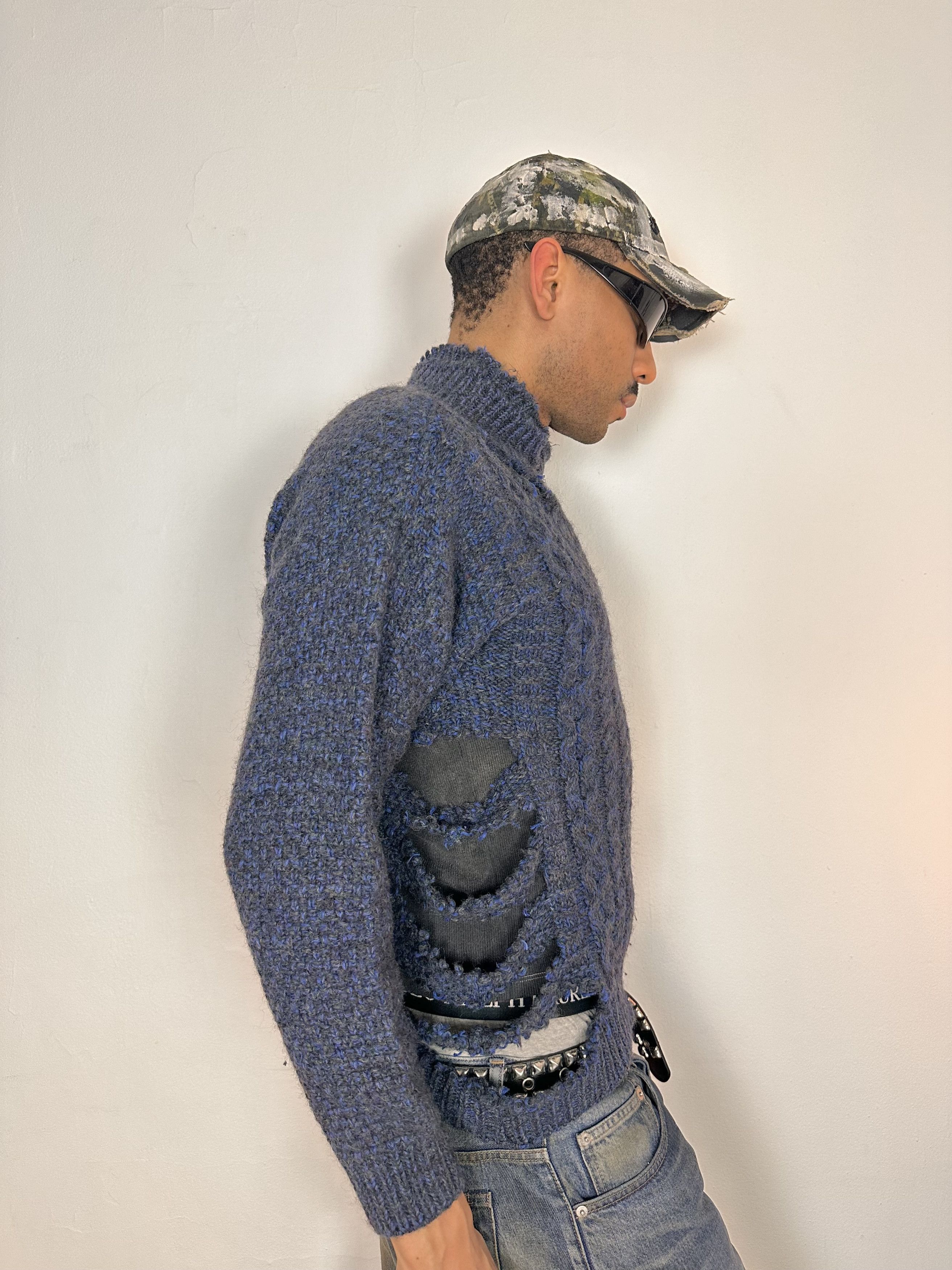 Other ASTROBOI* Blue Deconstructed Ripped Grunge Sweater - XL Size US XL / EU 56 / 4 - 2 Thumbnail