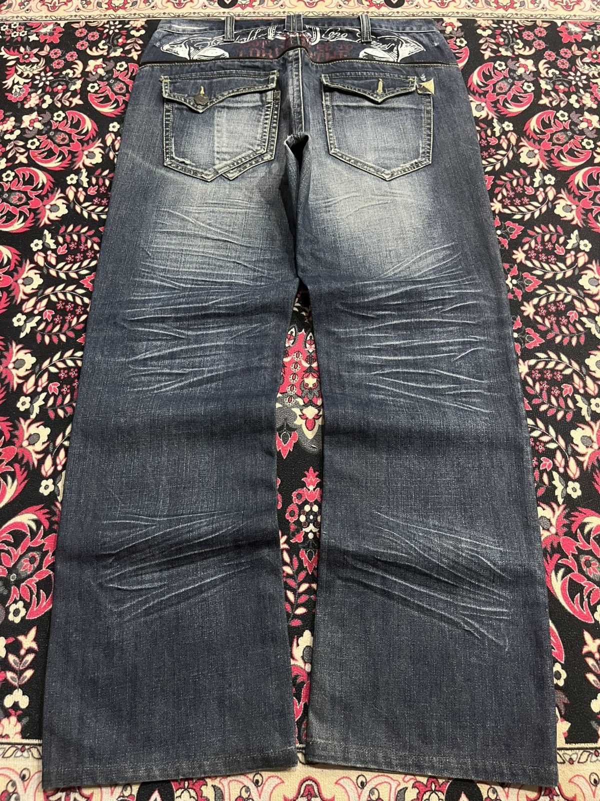 Ed Hardy Vintage Japanese Brand Amarantine Blue Washed Whisker Jeans Size US 34 / EU 50 - 1 Thumbnail