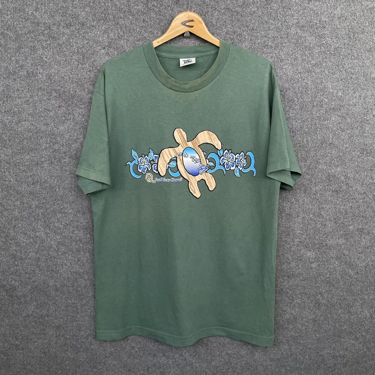 Vintage Vintage 1990s Surf Gear Hawaii Faded Green T Shirt Size US L / EU 52-54 / 3 - 1 Thumbnail