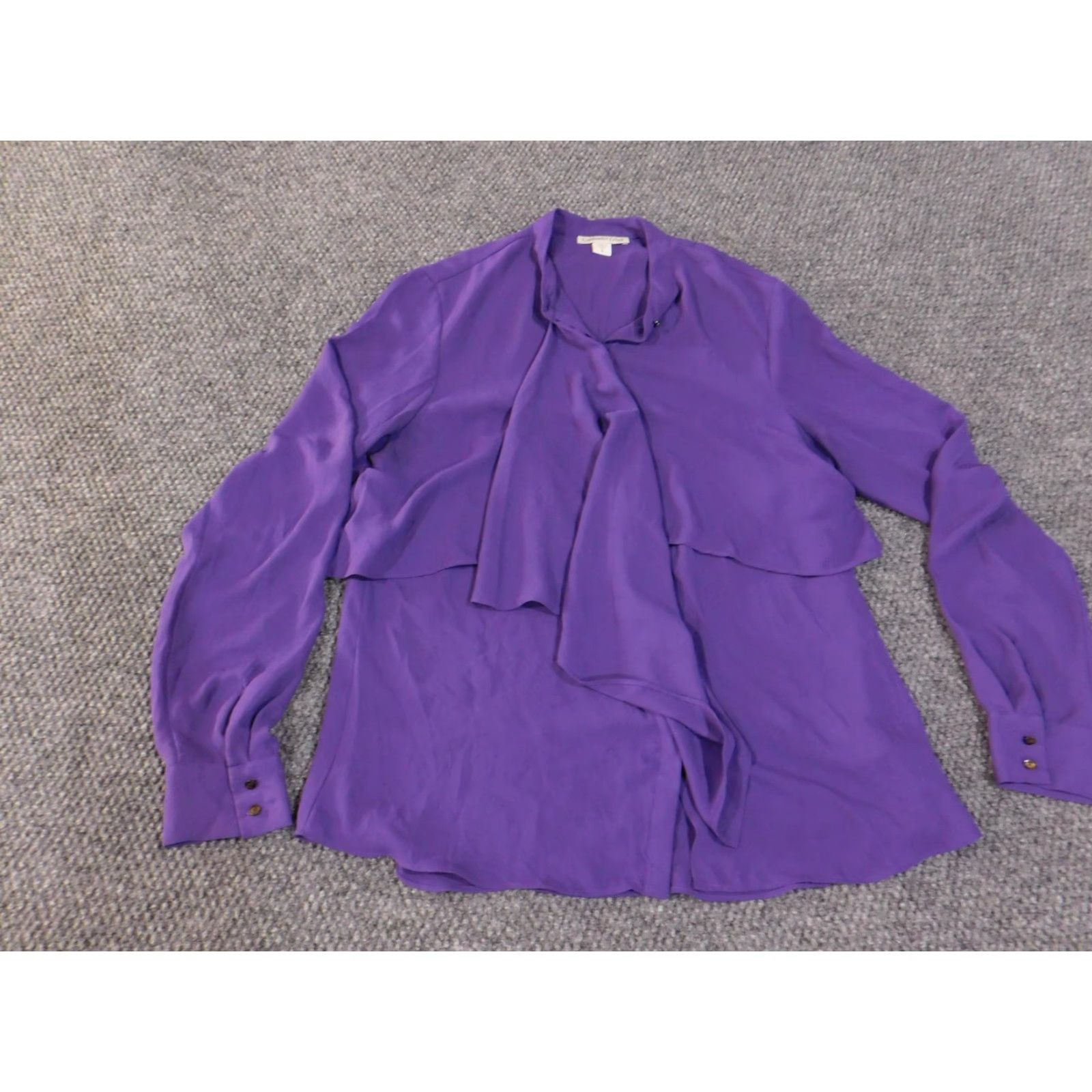 Coldwater Creek VINTAGE Coldwater Creek Blouse Womens Small 8 Purple Tie Neck Ruffle Tiered Long Sleeve Size S / US 4 / IT 40 - 4 Thumbnail