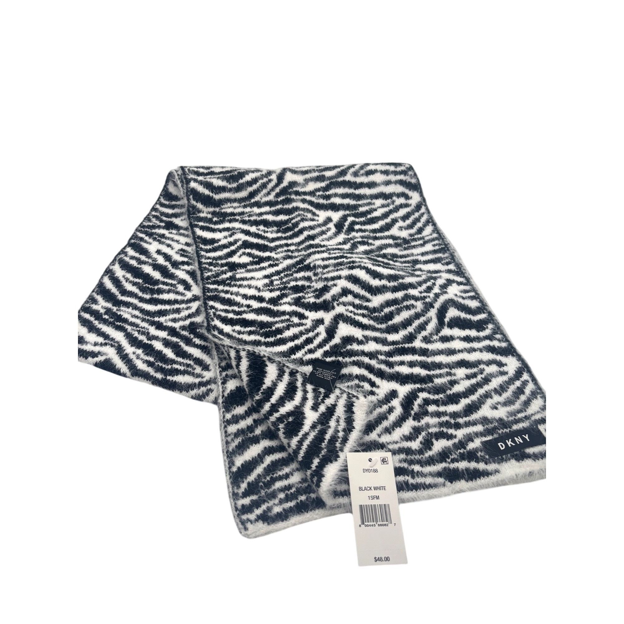 DKNY DKNY Fuzzy Animal Print Knit Scarf , Black/ White 12"x67" Size ONE SIZE - 7 Thumbnail