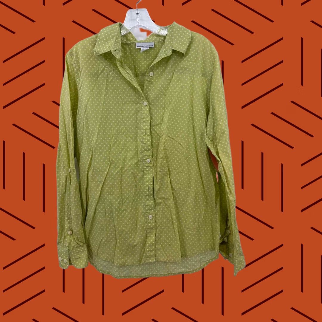 Vintage Jones NY Pre-Owned Green Button Down Polka Dot Size Large Shirt Size L / US 10 / IT 46 - 1 Thumbnail