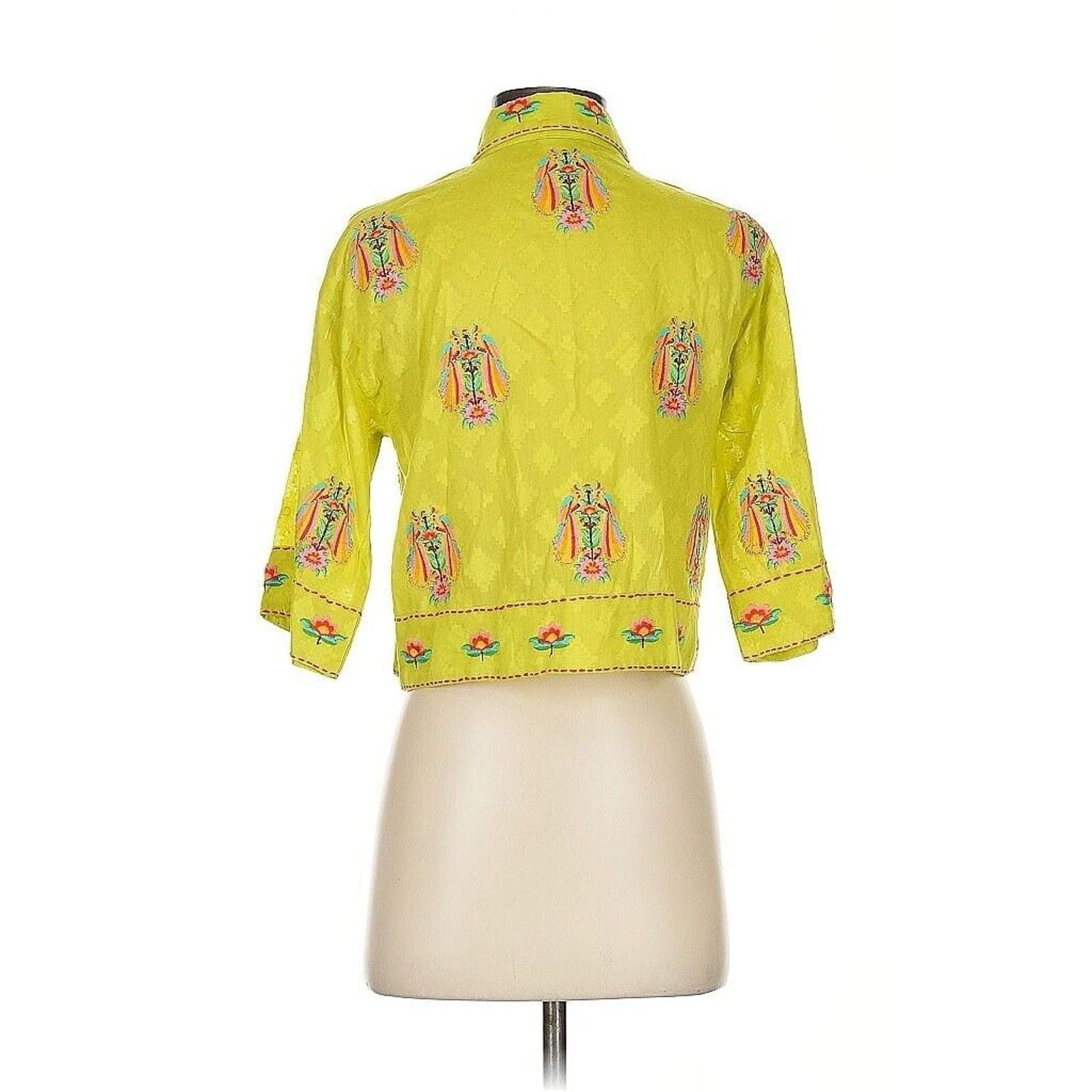 Anthropologie nimo With love Embroidered Bug Beetle Cropped Button Down Size XXS / US 00 / IT 34 - 3 Thumbnail