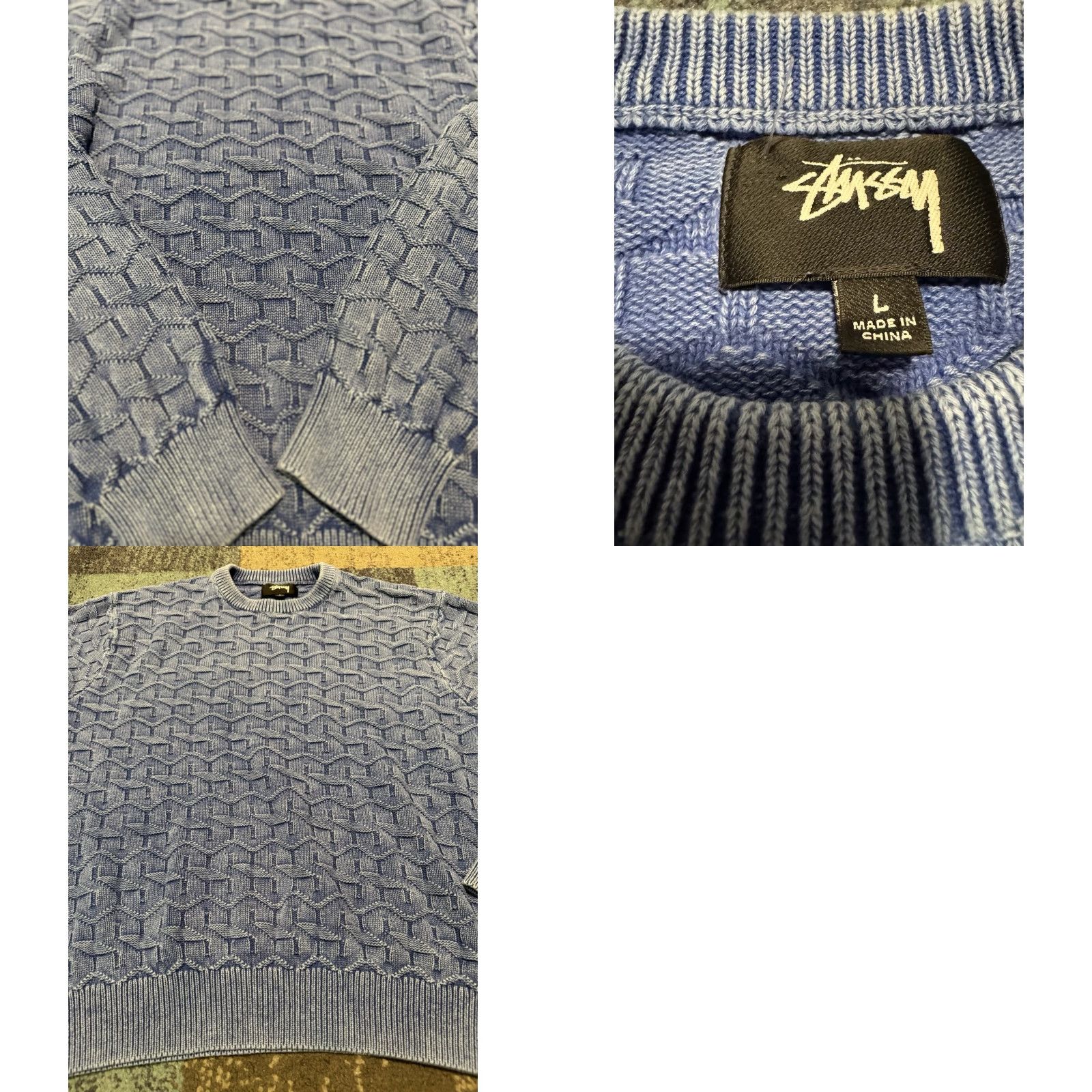 Logo 7 VINTAGE STUSSY STUCY KNIT LOGO ALL PATTERN COTTON SWEATER BLUE SIZE:LARGE LIVETRAVEL Mens Pullover Crew Neck Knit Short Description not needed Size US L / EU 52-54 / 3 - 9 Thumbnail