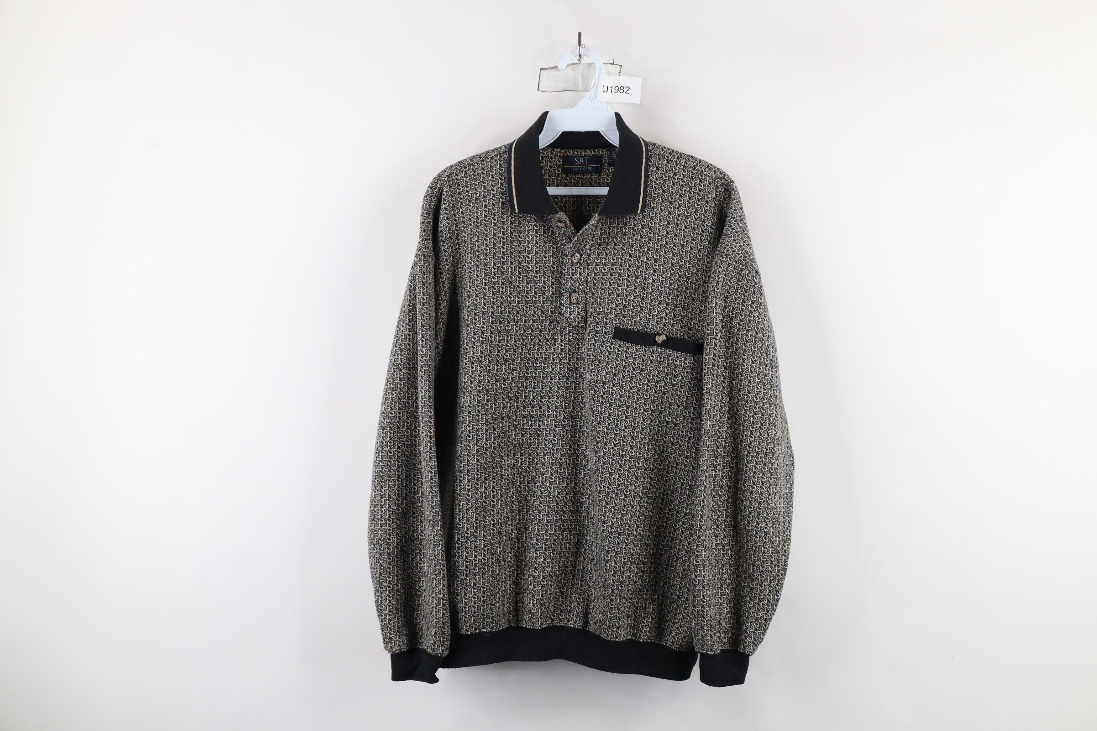 Vintage Vintage 90s Streetwear Faded Geometric Collared Sweatshirt Size US M / EU 48-50 / 2 - 1 Thumbnail