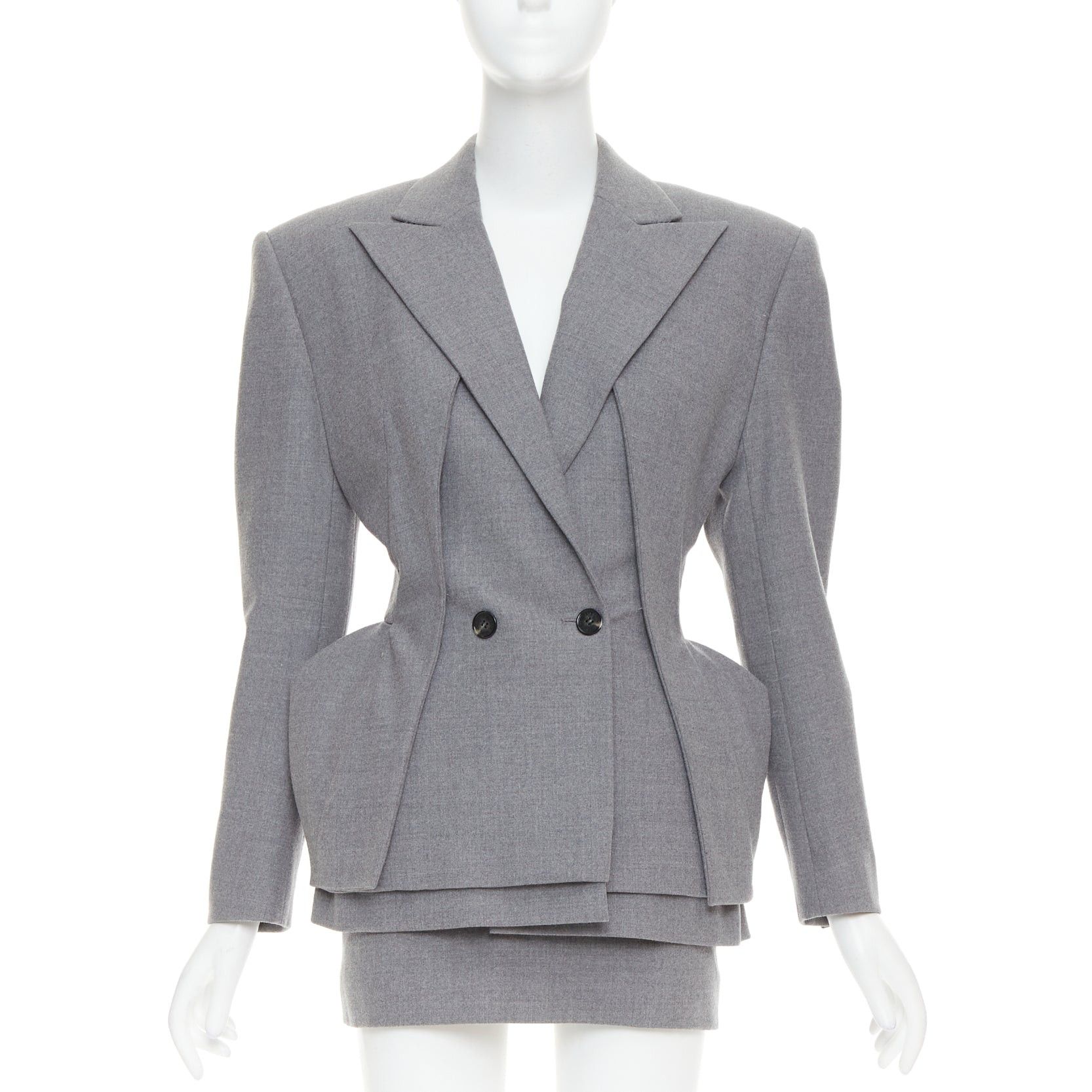 Alexandre Vauthier ALEXANDRE VAUTHIER COUTURE SS2022 Runway grey wasp waist padded hip blazer jacket Size S / US 4 / IT 40 - 1 Thumbnail
