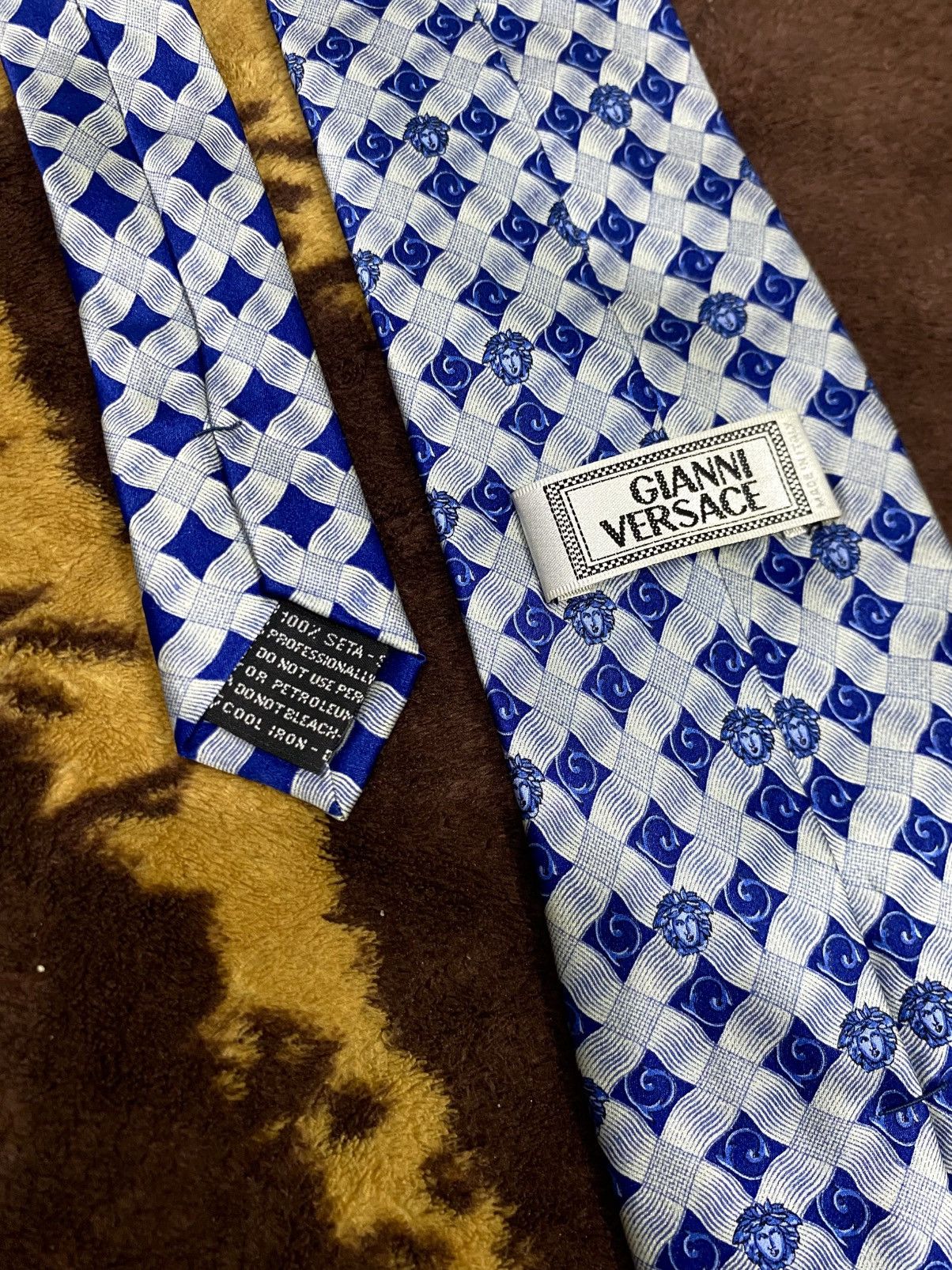 Versace Gianni Versace Medusa Logo Blue Silk Tie Luxury Italy Size ONE SIZE - 5 Thumbnail