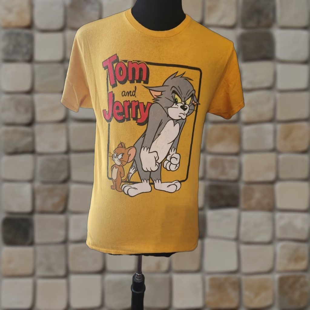 Vintage Tom and Jerry T-Shirt Short Sleeve Yellow Men's Cartoon Crew Neck Medium Cotton Graphic Print T-Shirt Men's Regular Fit Size US M / EU 48-50 / 2 - 1 Thumbnail