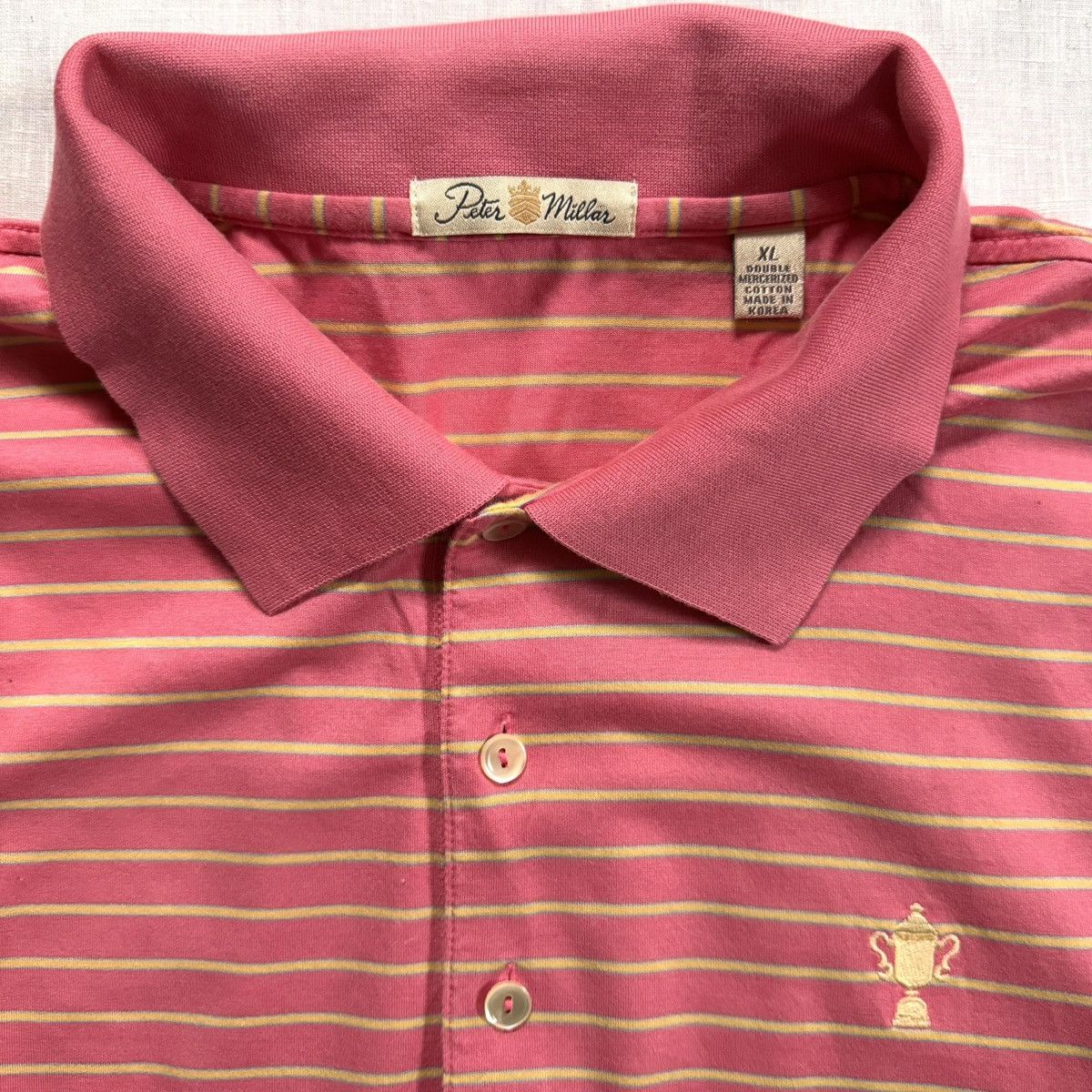 Peter Millar Peter Millar Pink Yellow Blue Stripe Boxy Polo Shirt Size US XL / EU 56 / 4 - 2 Thumbnail