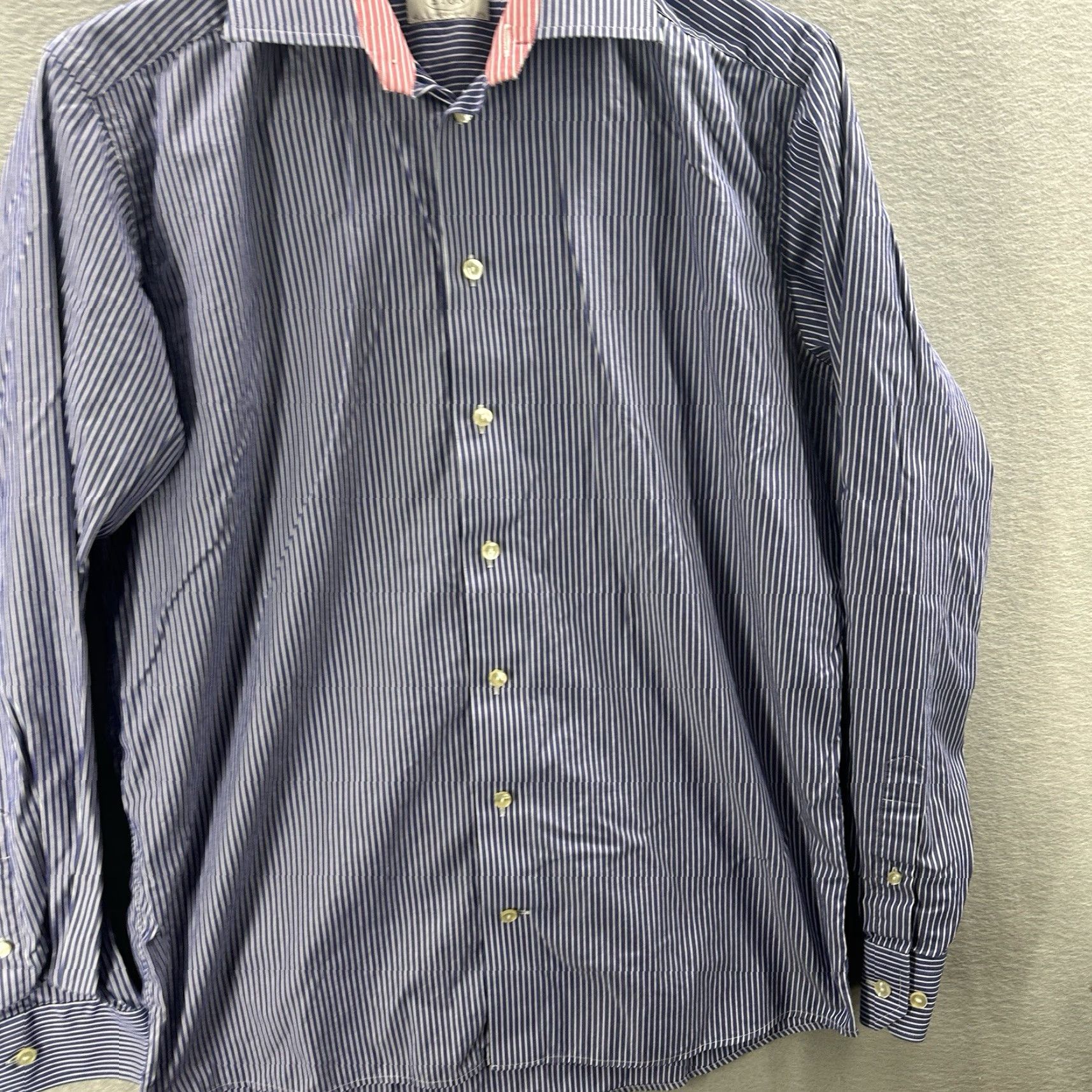 Eton Etón Dress Shirt Mens 15.5 40 15 3/4 Pink Blue Stripe Cotton Contemporary Quiet Lux Dress Shirt Mens Regular Blue Striped 40 15.5 Mens Gender: Mens Size 40R - 4 Thumbnail