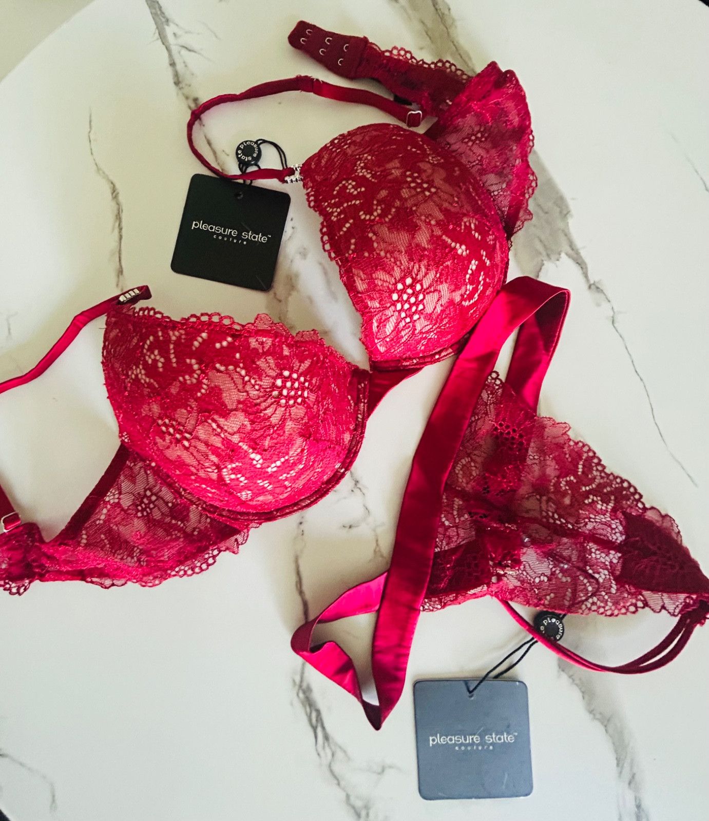 Other BNWT Pleasure State "Ecstasies" 2pc Red Silk Lace Set Size ONE SIZE - 2 Thumbnail