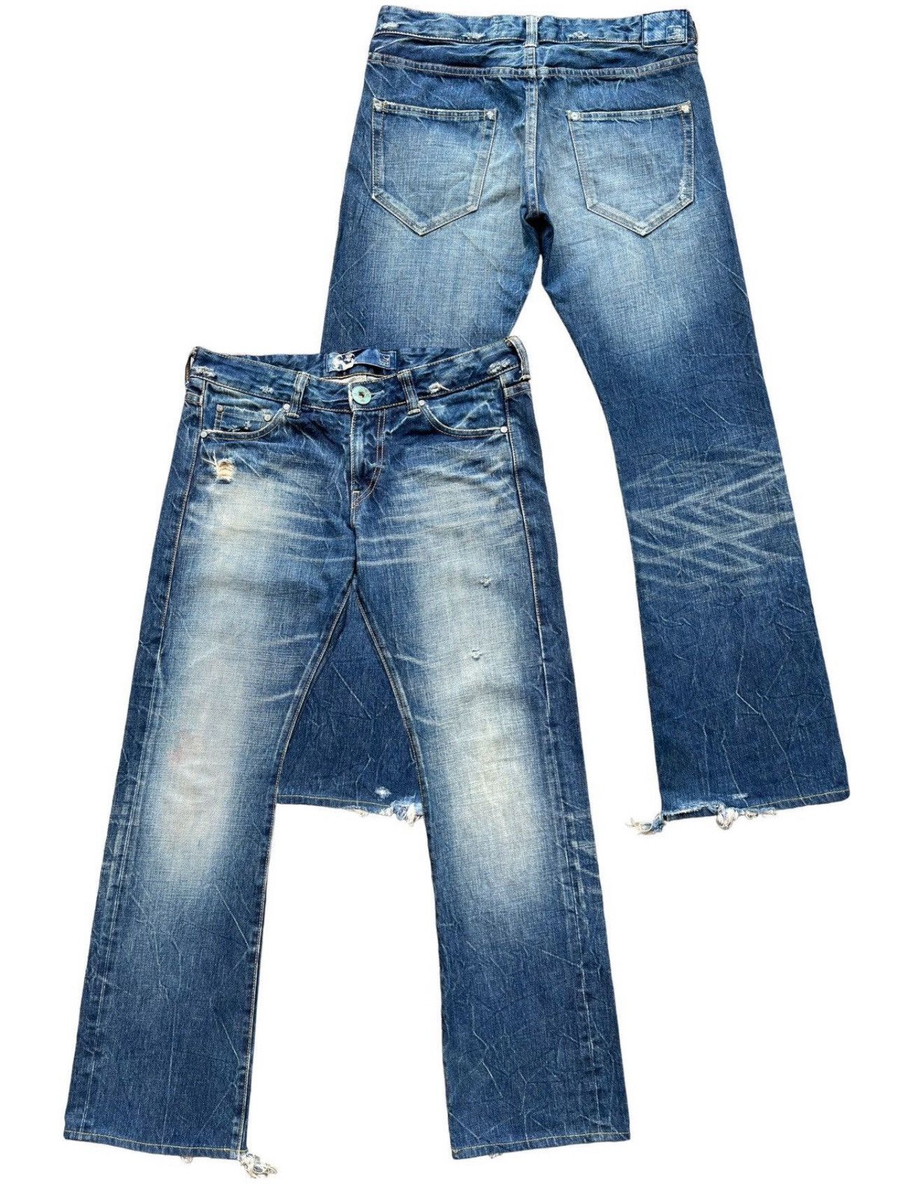 Vintage Blue Japan Distressed Denim Flare Jeans 33x31