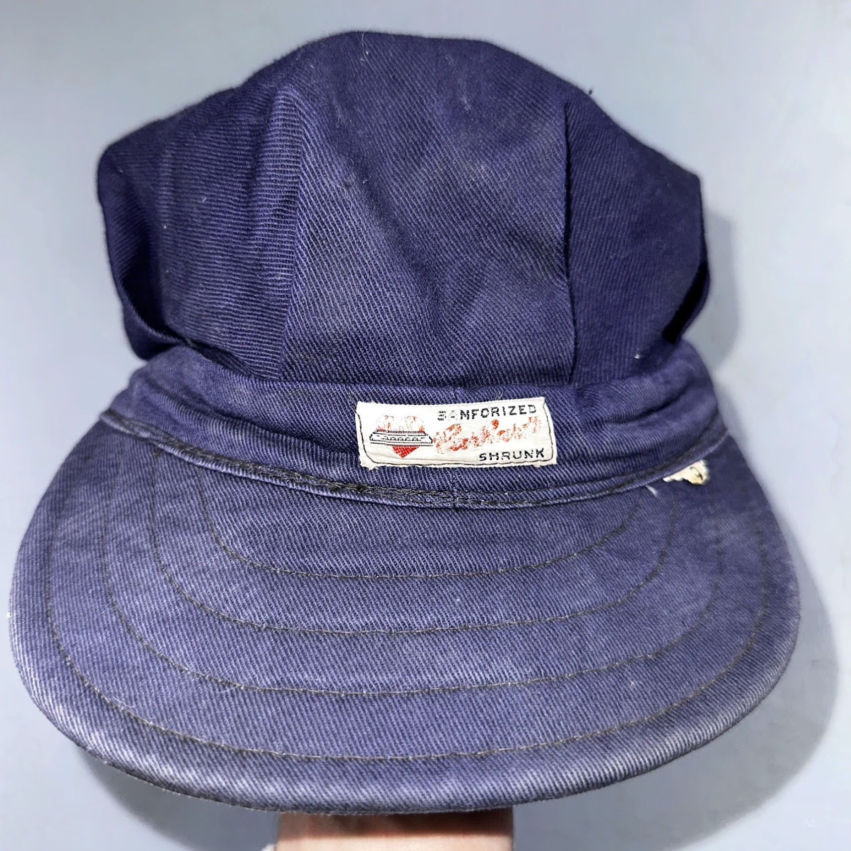 Carhartt VINTAGE Carhartt Cap Hat Denim 1950s 60s Union Workwear Conductor Heart Logo Blue Adult One Size 6 3/4 Mens Womens Girls Boys Size ONE SIZE - 3 Thumbnail