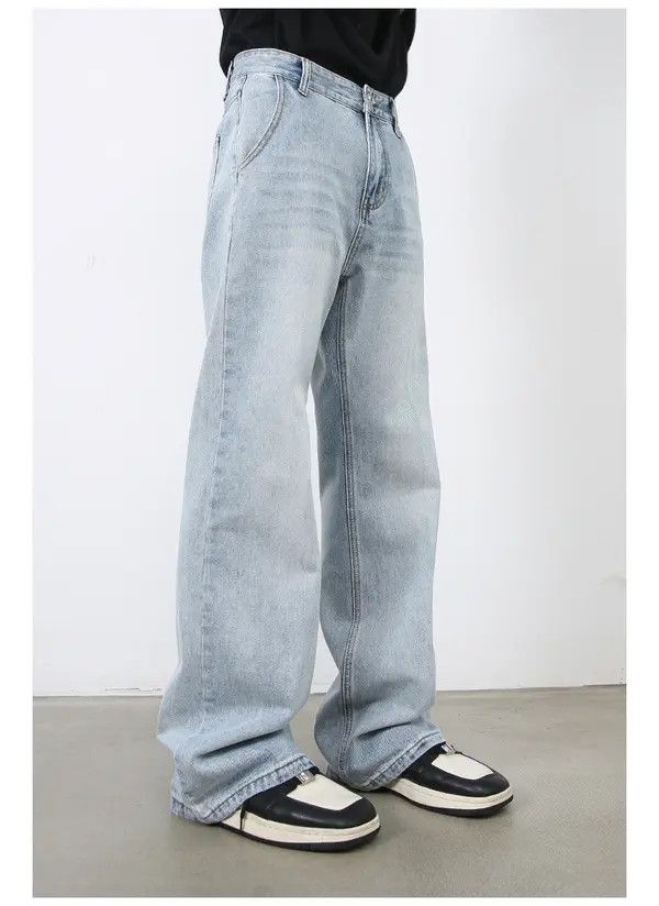 Japanese Brand Washed light blue men's loose straight-leg flared jeans Size US 32 / EU 48 - 5 Thumbnail