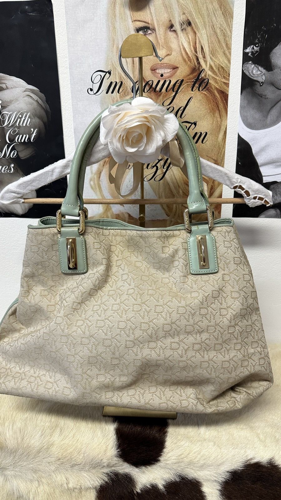 DKNY DKNY vintage beige and baby blue shoulder tote bag Size ONE SIZE - 2 Thumbnail