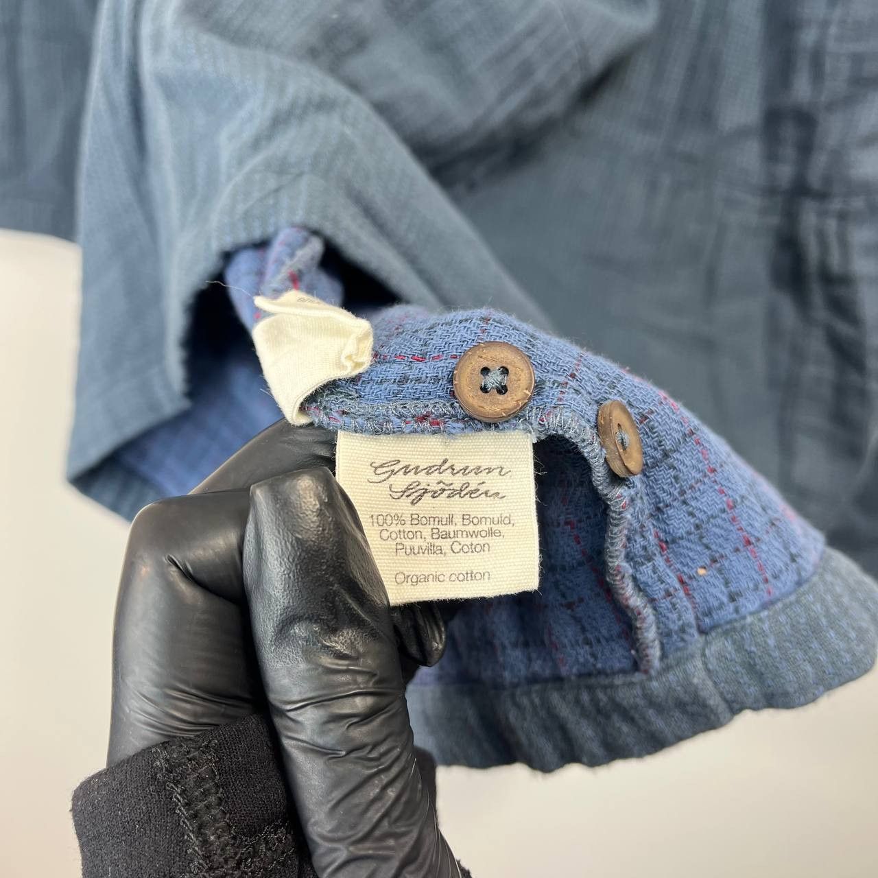 Gudrun Sjödén Organic Cotton Tiered Dress Blue Button L