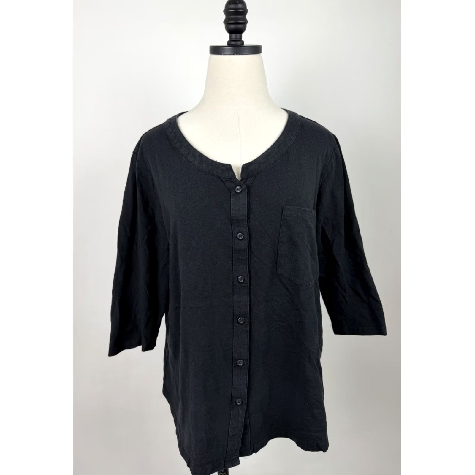 Vintage Fresh Produce Shirt Womens Medium Black Cotton 3/4 Sleeve Button Front Blouse Size M / US 6-8 / IT 42-44 - 2 Thumbnail