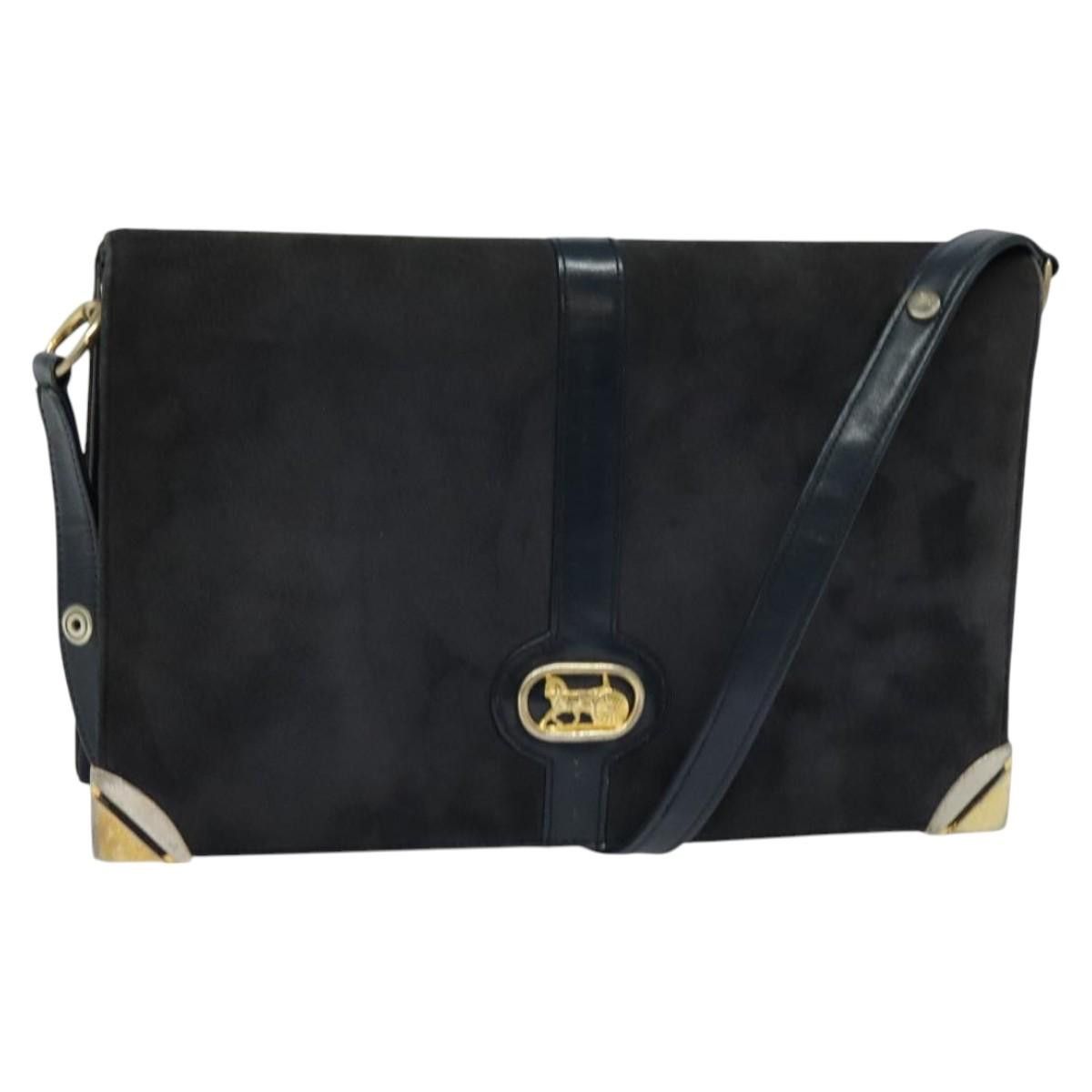 Celine Shoulder Bag Suede Navy Gold Auth 118002 in Navy/Gold, Women's