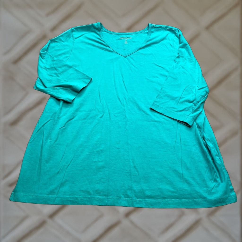 Vintage Woman Within Shirt Womens Plus Size 1X 22/24 Petite Blue Long Sleeve V Neck Top Size XL / US 12-14 / IT 48-50 - 1 Thumbnail