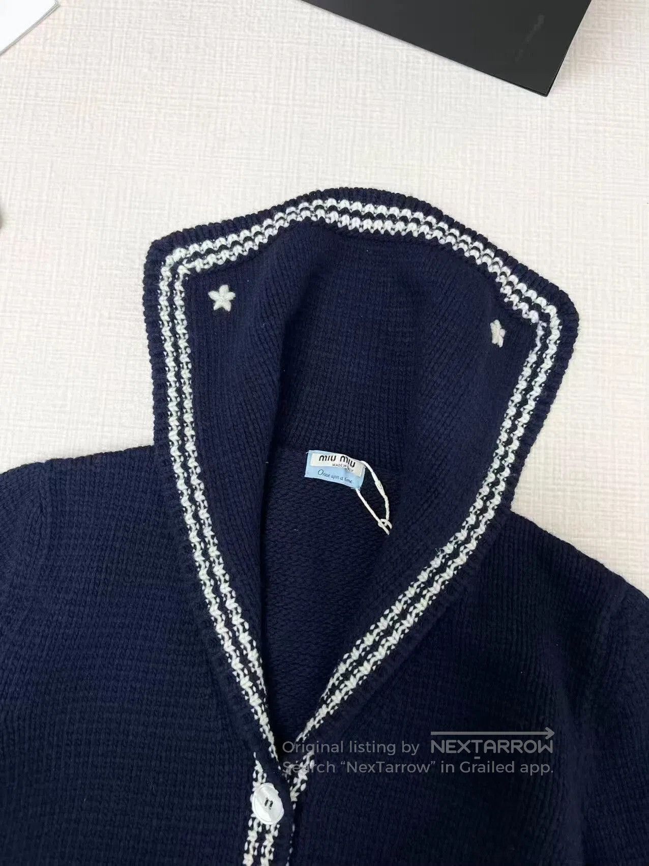 Miu Miu Miu Miu Navy Blue Button-Up Knit Sweater. Size S / US 4 / IT 40 - 2 Thumbnail