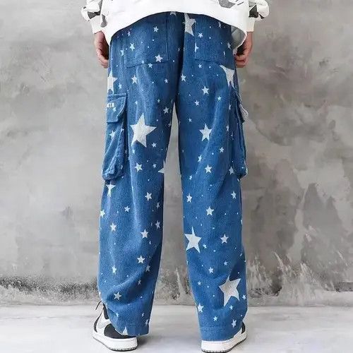 Indigo × Japanese Brand Bag STARS Graphic Baggy Corduroy Pants Size US 30 / EU 46 - 2 Thumbnail