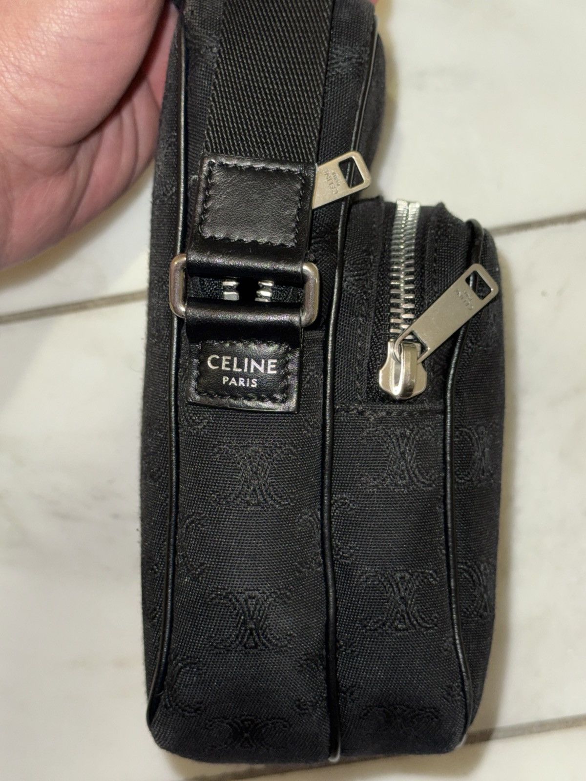 Celine Celine Paris Black Triomphe Monogram Crossbody Messenger Bag Size ONE SIZE - 4 Thumbnail