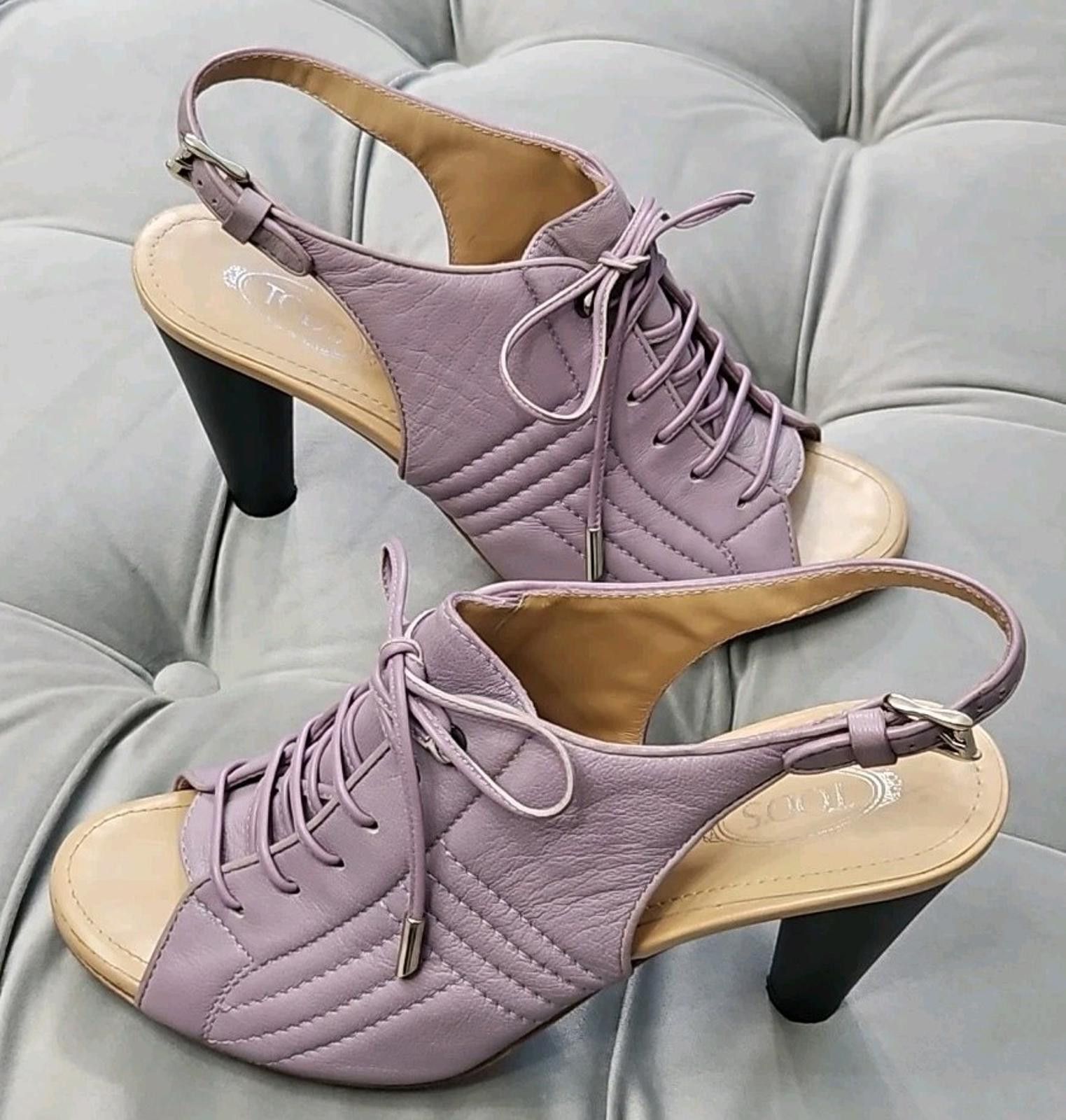 Tods Tod's Purple Leather Laceup Slingback Heel Womens Shoes 39 9