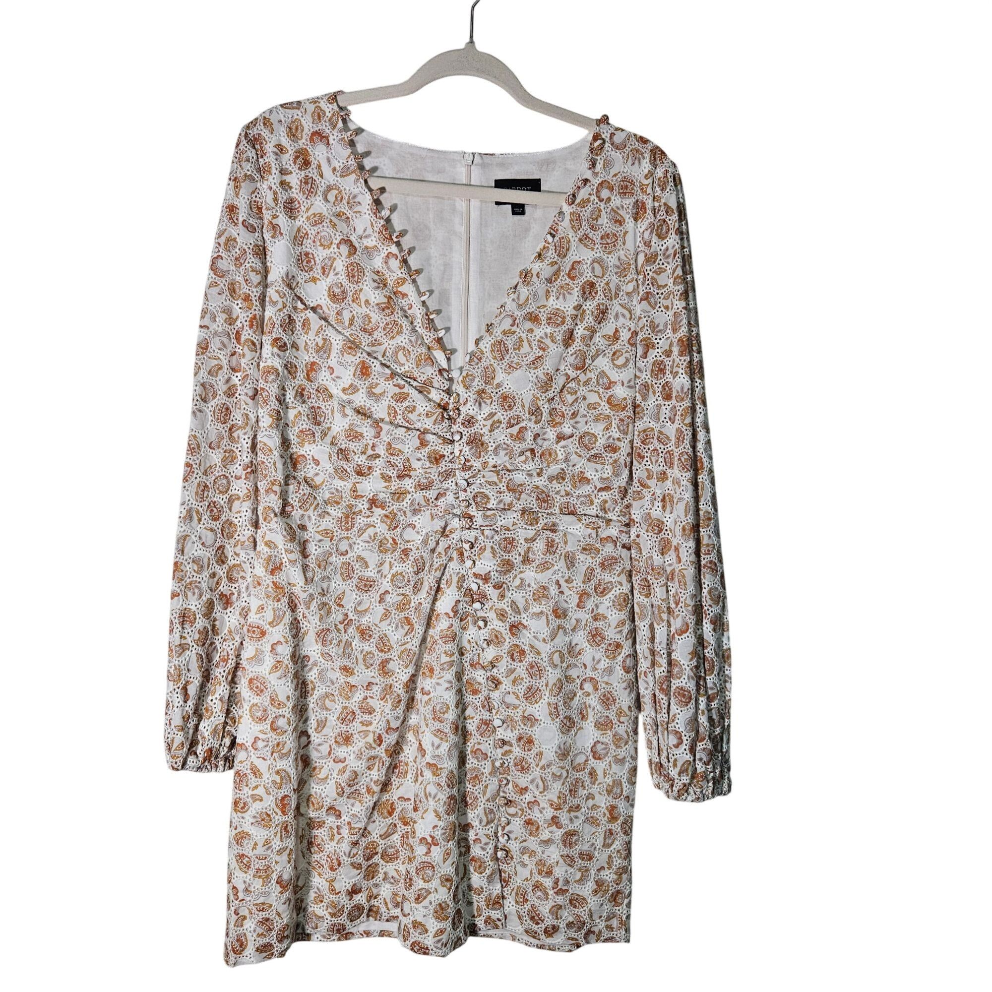 Other Bardot Printed Broderie Long Sleeve Mini Dress in the Tan Pa Size L / US 10 / IT 46 - 2 Thumbnail