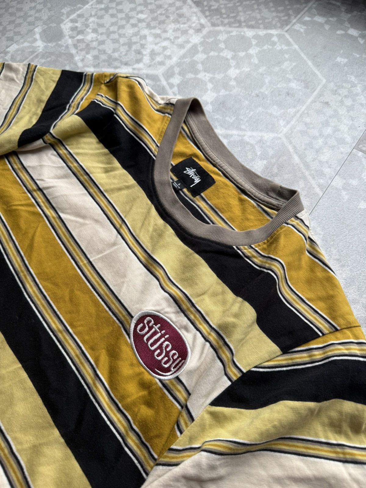 Stussy Stussy Striped Logo Tee — Yellow/Black/Cream Size US L / EU 52-54 / 3 - 2 Thumbnail