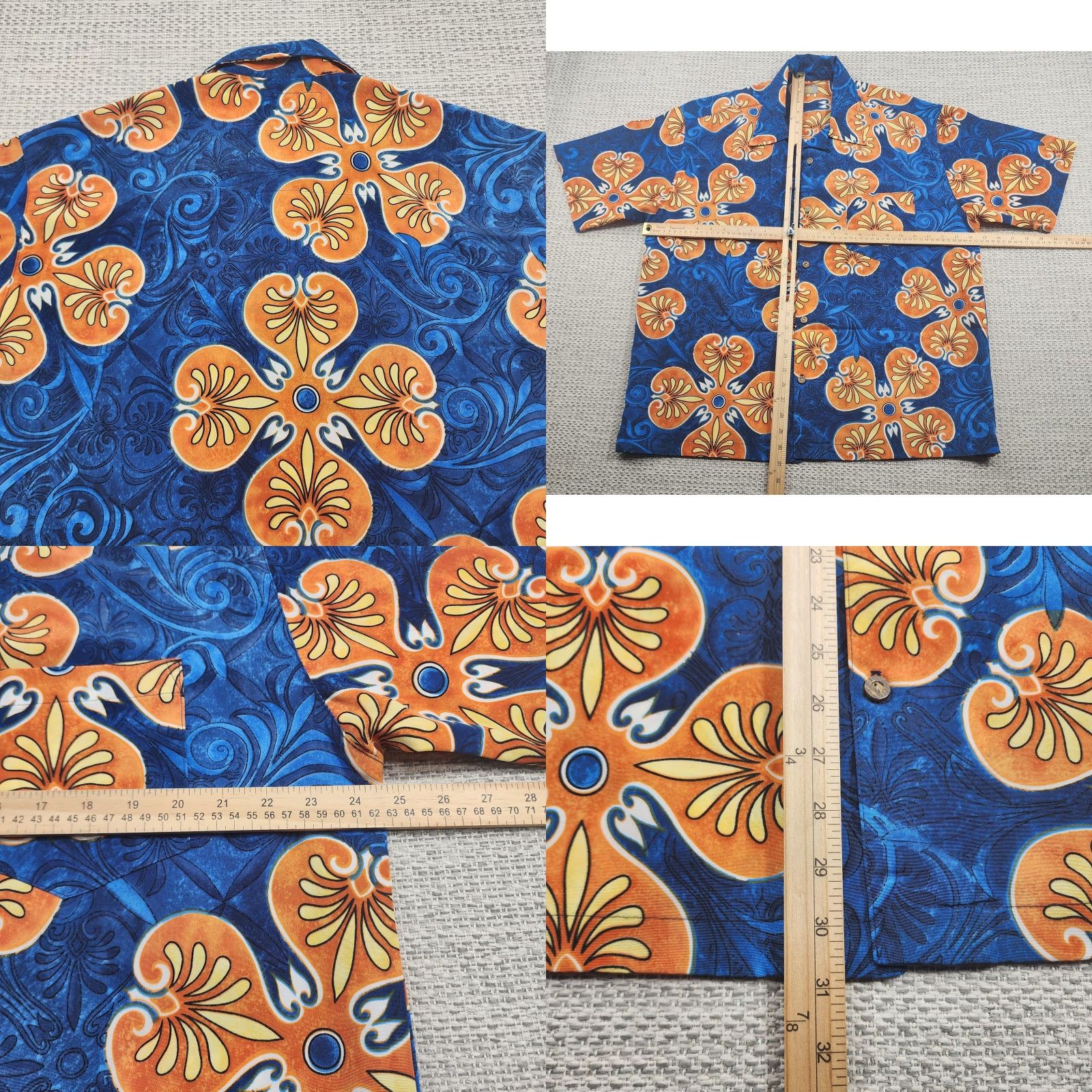 ALOHAS MCD Hawaiian Shirt Mens Extra Large Blue Orange Floral Tropical Button Up Size US XL / EU 56 / 4 - 8 Thumbnail