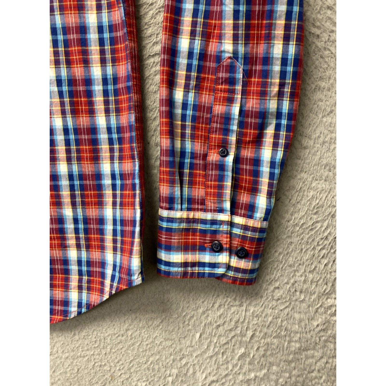 Frye RYE Casual Shirt Mens Size S Slim Blue Red Plaid Long Sleeve Button-Up Collared, Multicolor, Cotton, Slim Fit, Regular Size, Men, Casual, Travel, 0251 Size US S / EU 44-46 / 1 - 3 Thumbnail
