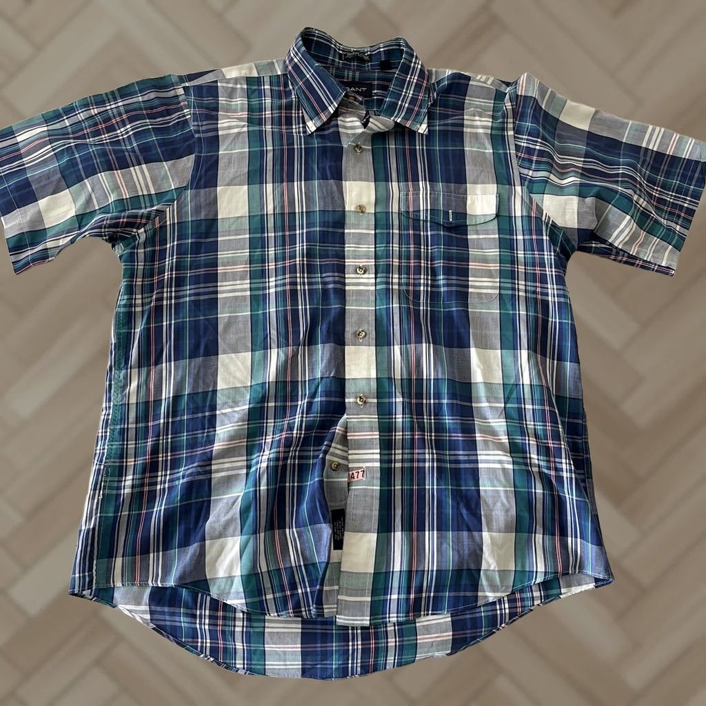 Gant GANT Foxhunt Plaid Shirt Mens Large Blue Short Sleeve Button-Up Size US L / EU 52-54 / 3 - 1 Thumbnail