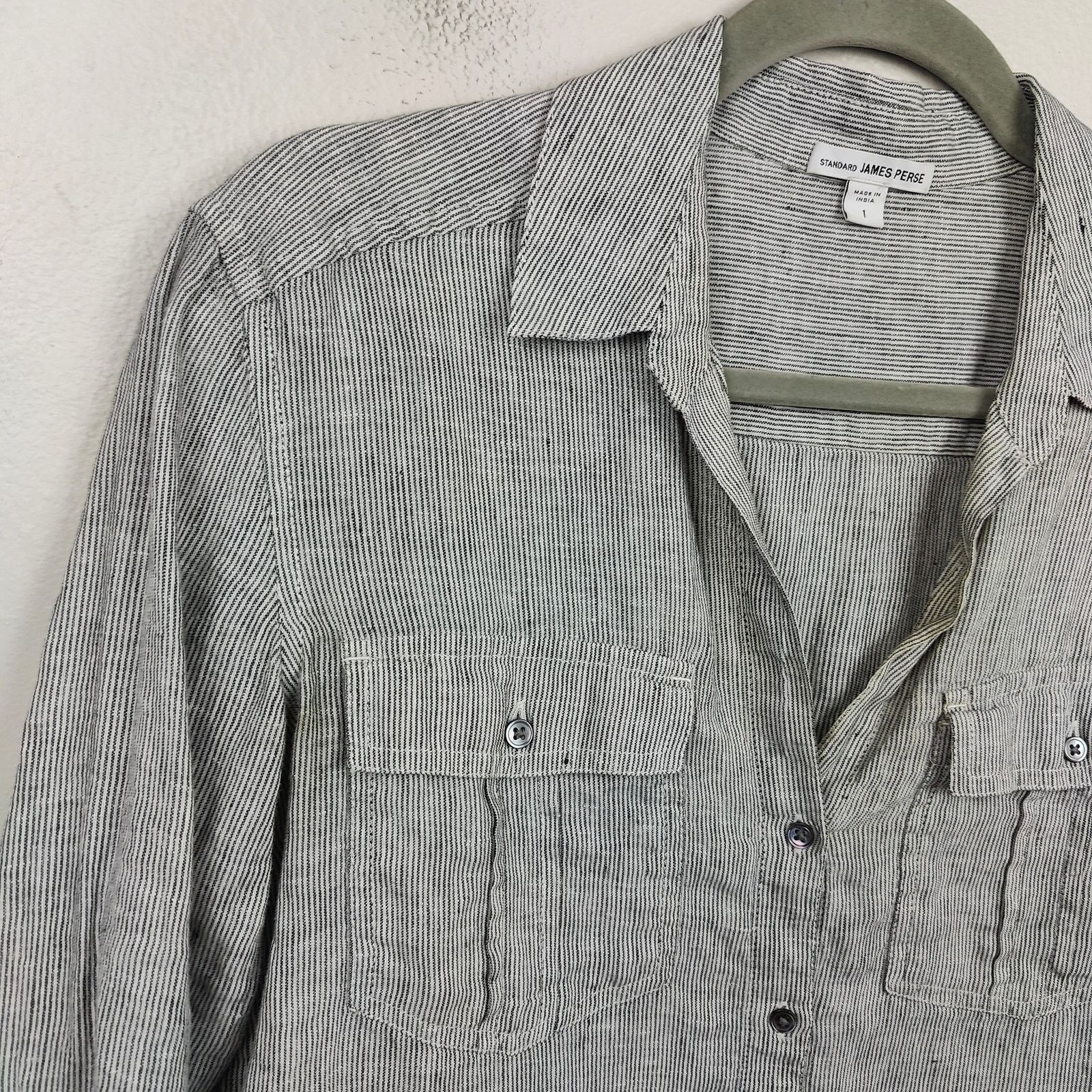 James Perse Standard James Perse Button Up Top Womens 1 Small White Gray Size S / US 4 / IT 40 - 2 Thumbnail