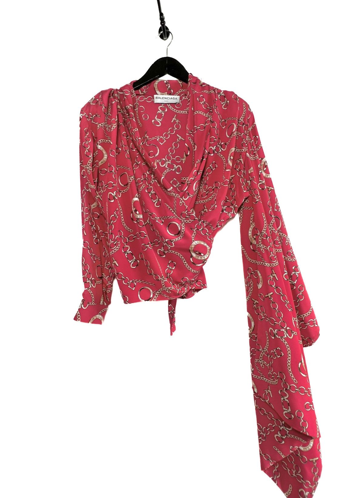 Balenciaga Balenciaga FW 2017 Red Chain Print Wrap Silk Kimono Blouse Size M / US 6-8 / IT 42-44 - 1 Thumbnail