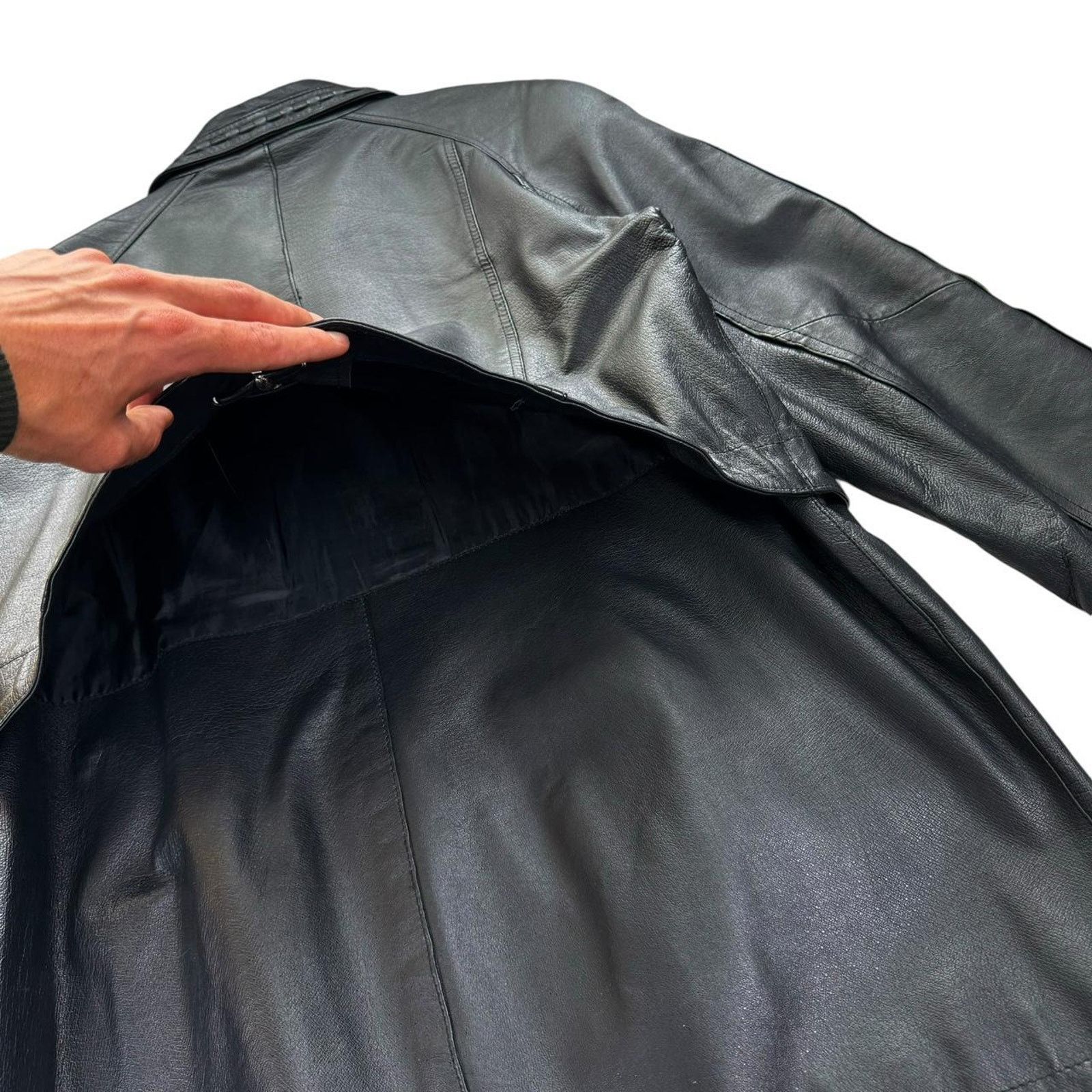 Other × Vintage Vintage 90s Black Grunge Minimalist Long Leather Jacket Size M / US 6-8 / IT 42-44 - 7 Thumbnail