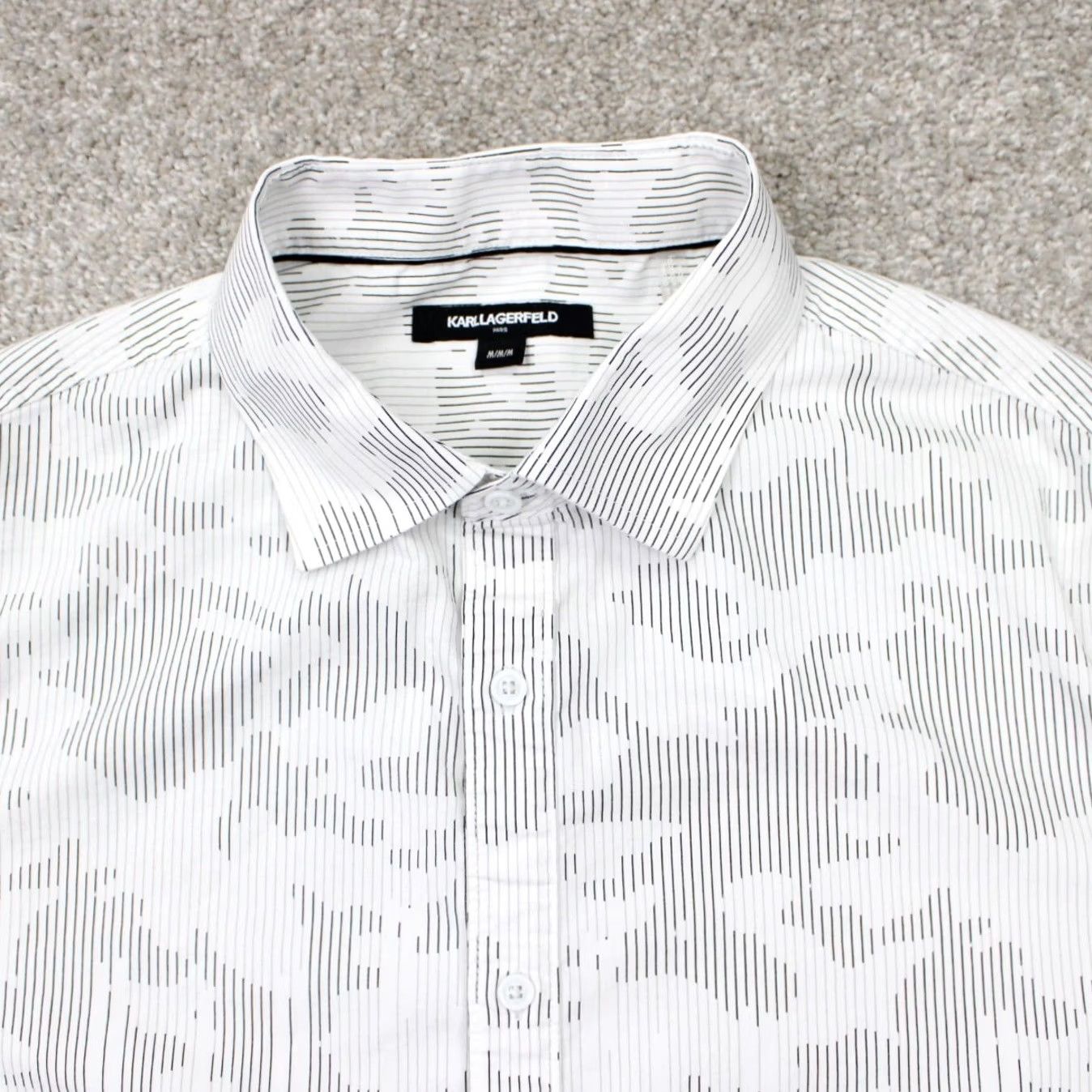 Karl Lagerfeld Karl Lagerfeld Paris Shirt Mens Medium White/Blue Cotton/Poly L/S Button Up Shirt Size US M / EU 48-50 / 2 - 6 Thumbnail