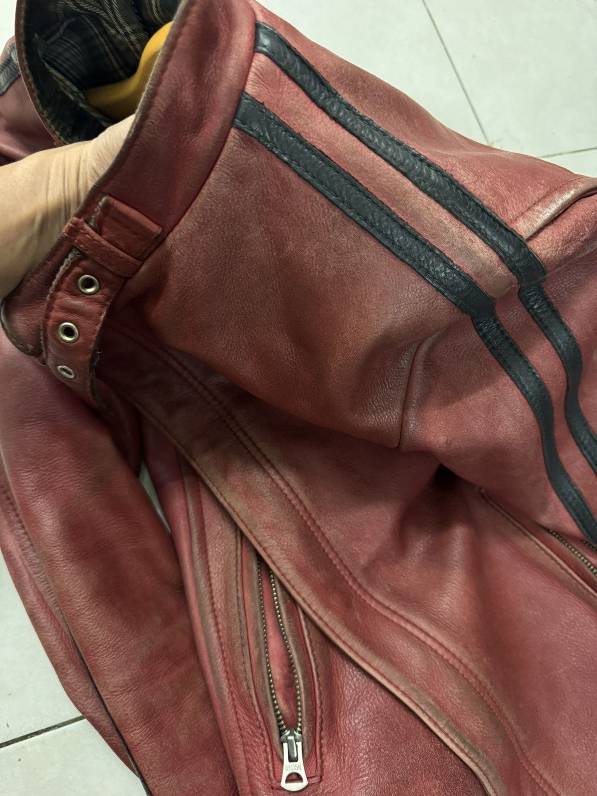 Schott Vintage 80s Schott NYC 654 Red Leather Jacket Racing Stripes Size US S / EU 44-46 / 1 - 19 Thumbnail