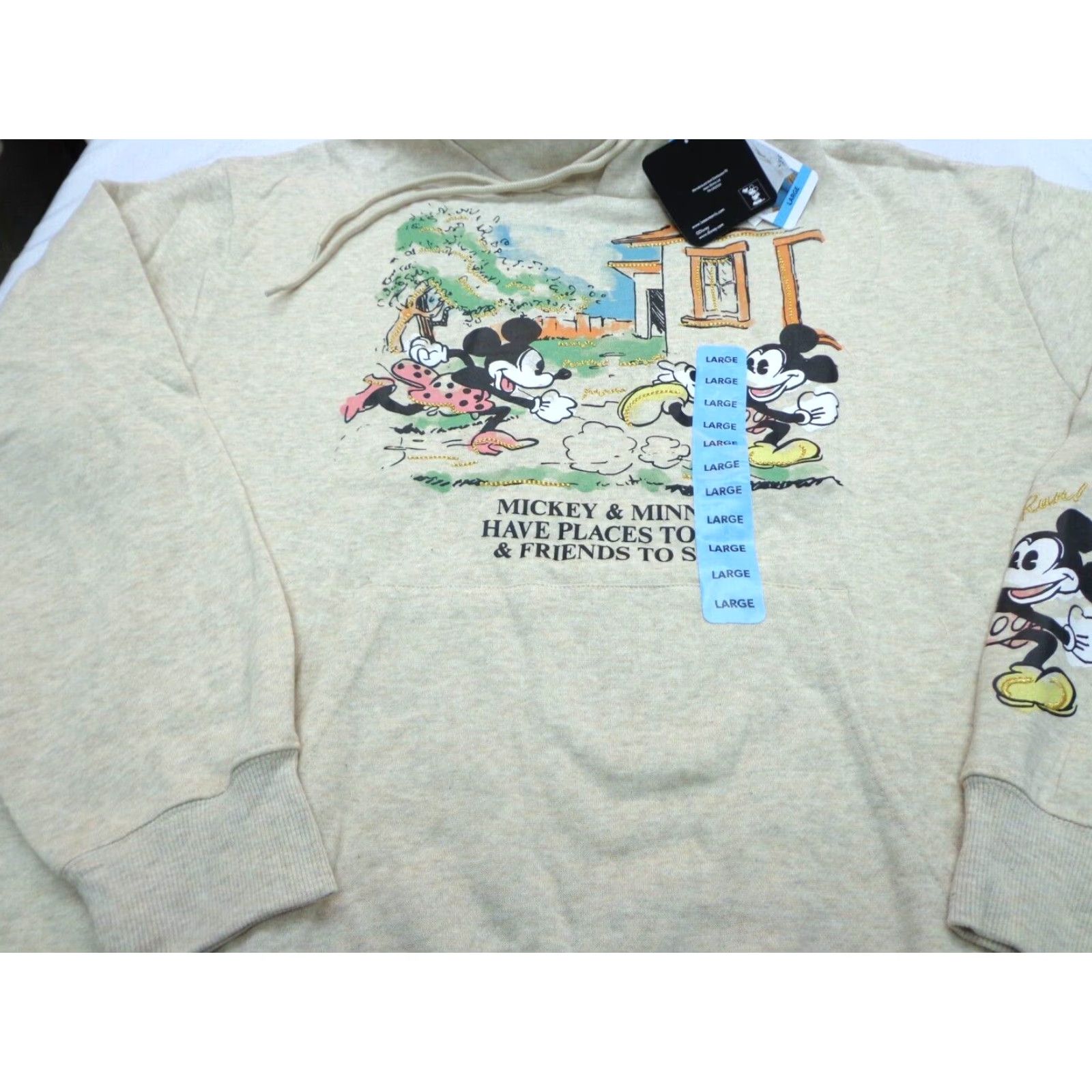 Disney Disney Mickey & Minnie Mouse Have Places to Go, Friends to See Sweatshirt Hoodie Large Woman Regular Pullover Hooded Beige Be... Size L / US 10 / IT 46 - 2 Thumbnail