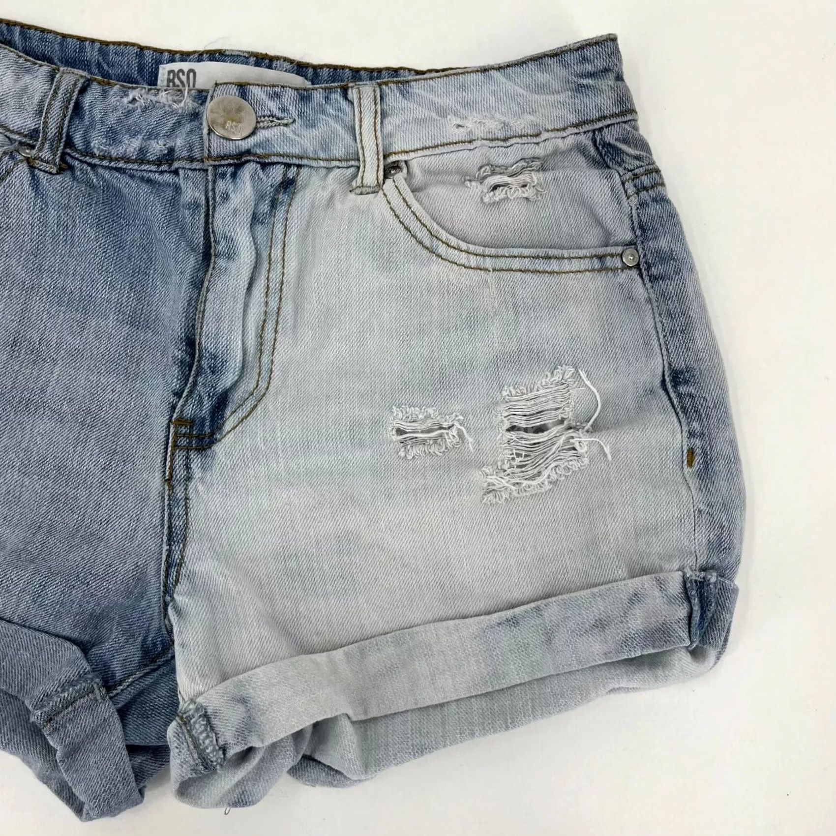 Rsq RSQ Denim Shorts Women's 3 Blue Midi Light Wash Distressed Cuffed Size 26" / US 2 / IT 38 - 3 Thumbnail