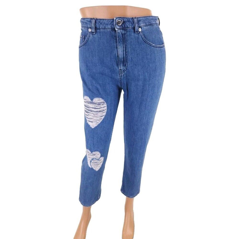 Love Moschino Love Moschino Heart Patch High Rise Straight Jeans 26 Blue Size 28" / US 6 / IT 42 - 5 Thumbnail
