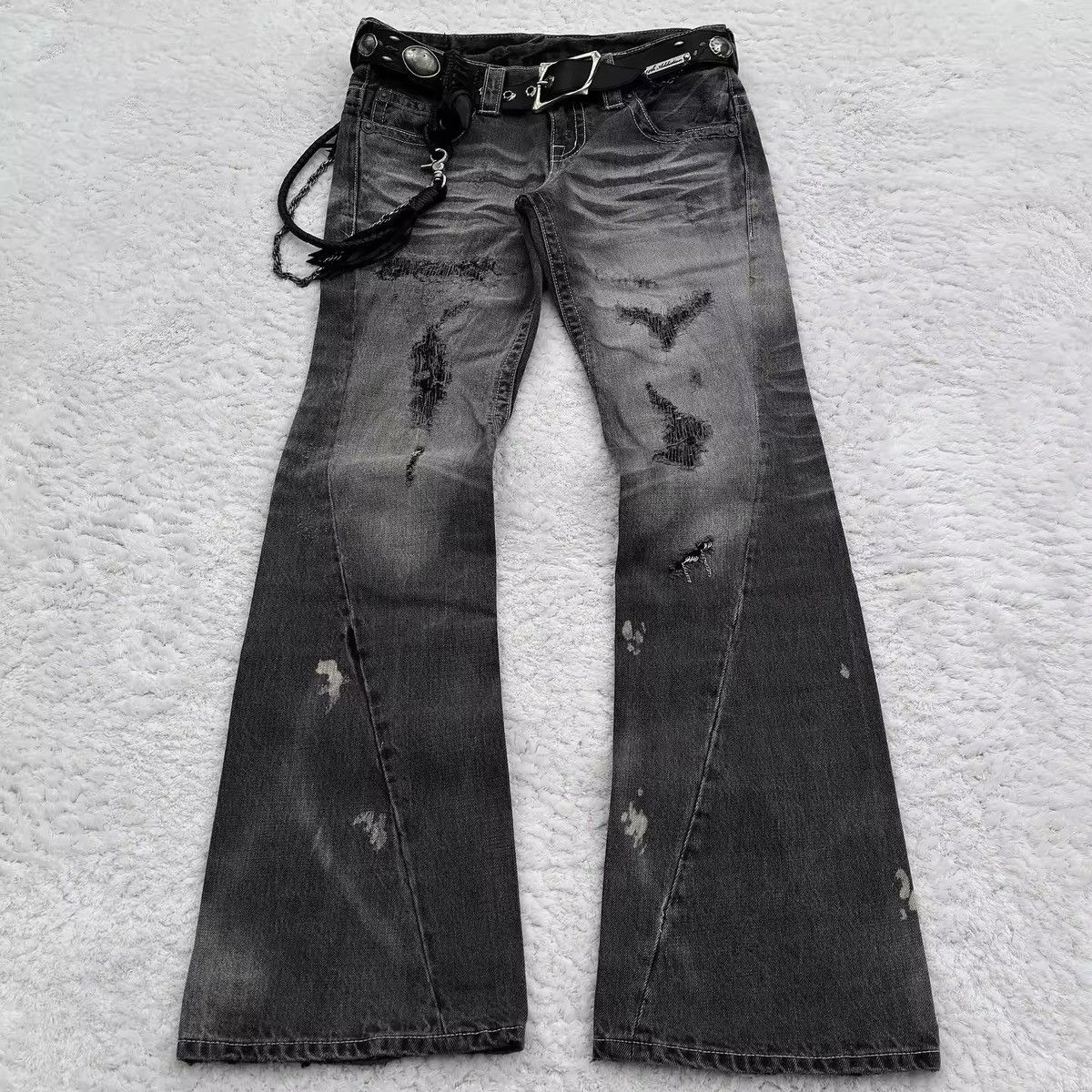 Japanese Brand × Jean Y2K Micro Flared Washed Black Denim Pant Size US 36 / EU 52 - 1 Thumbnail