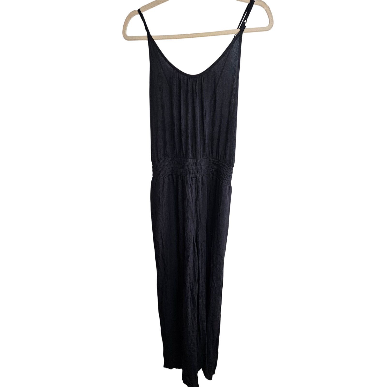 Prana Prana Fernie Wide Leg Jumpsuit L Black Minimalist Stretch Size 38" / US 16 / IT 52 - 2 Thumbnail