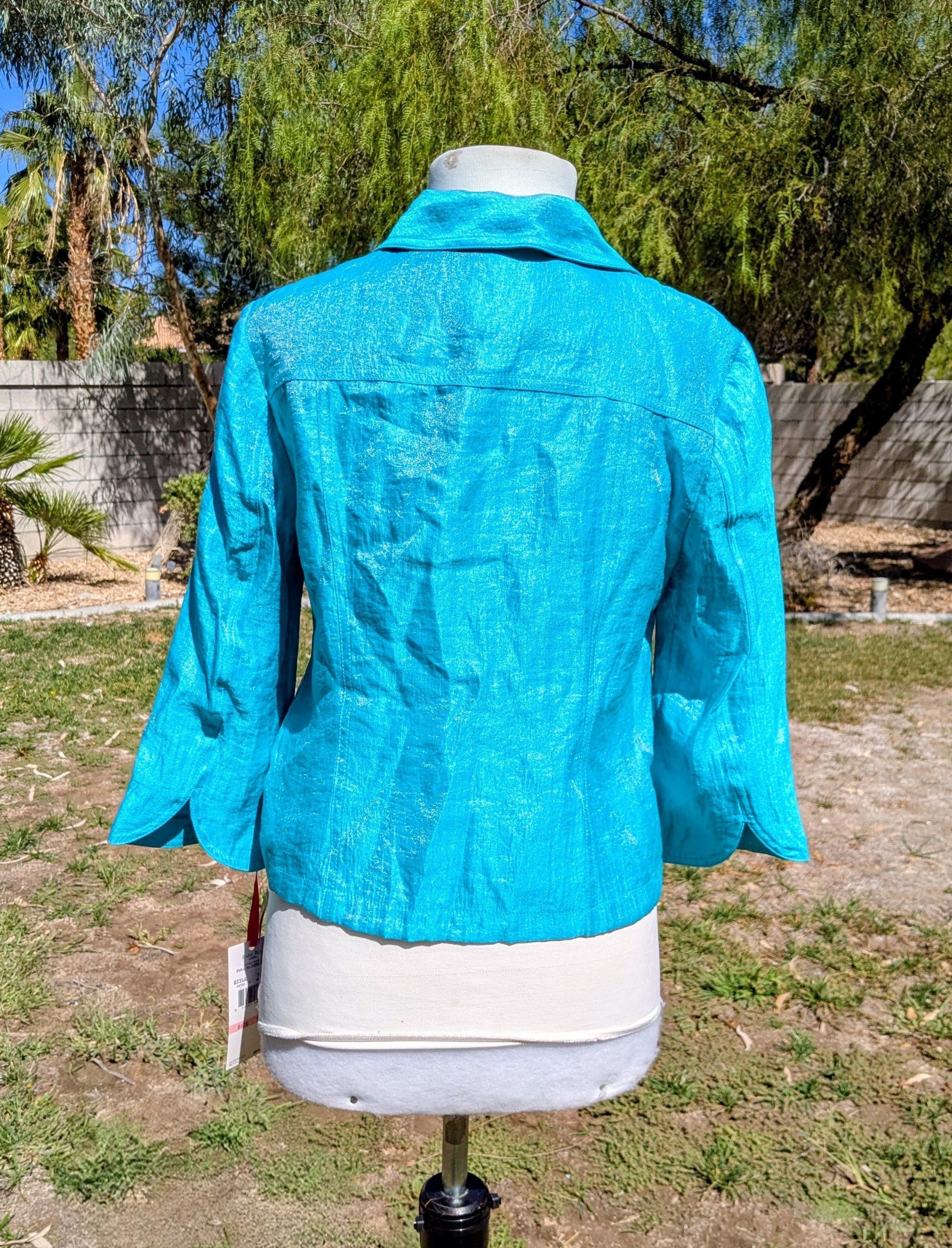 Other Ruby Rd. Petite Shiny Aqua Blue 3/4-Sleeve Top Blouse Top Size L / US 10 / IT 46 - 4 Thumbnail