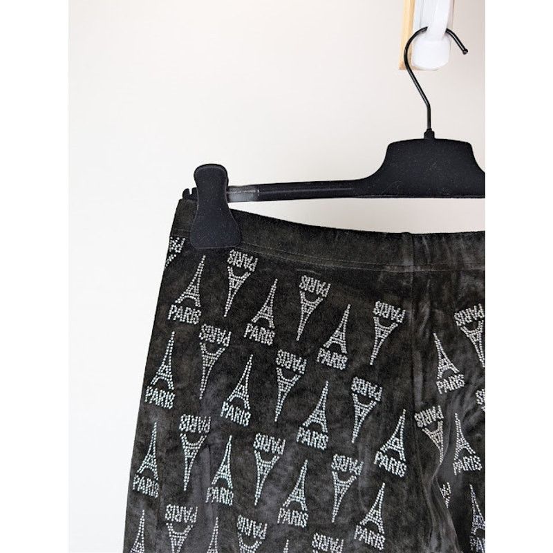 Balenciaga o1rshd1 Eiffel Tower Strass Velvet Elastic Pants in Black Size 30" / US 8 / IT 44 - 15 Thumbnail